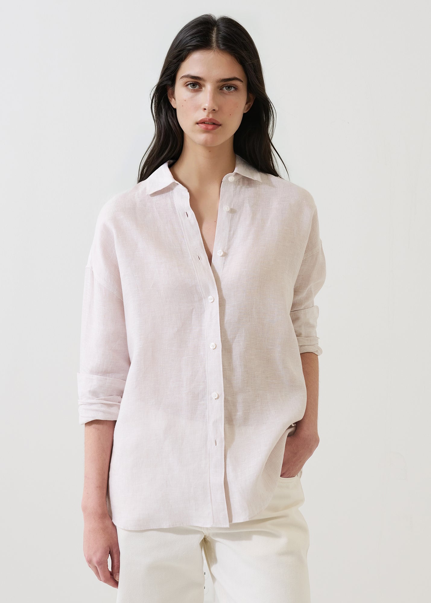 Linen Stripe Boyfriend Shirt - PATRICK ASSARAF