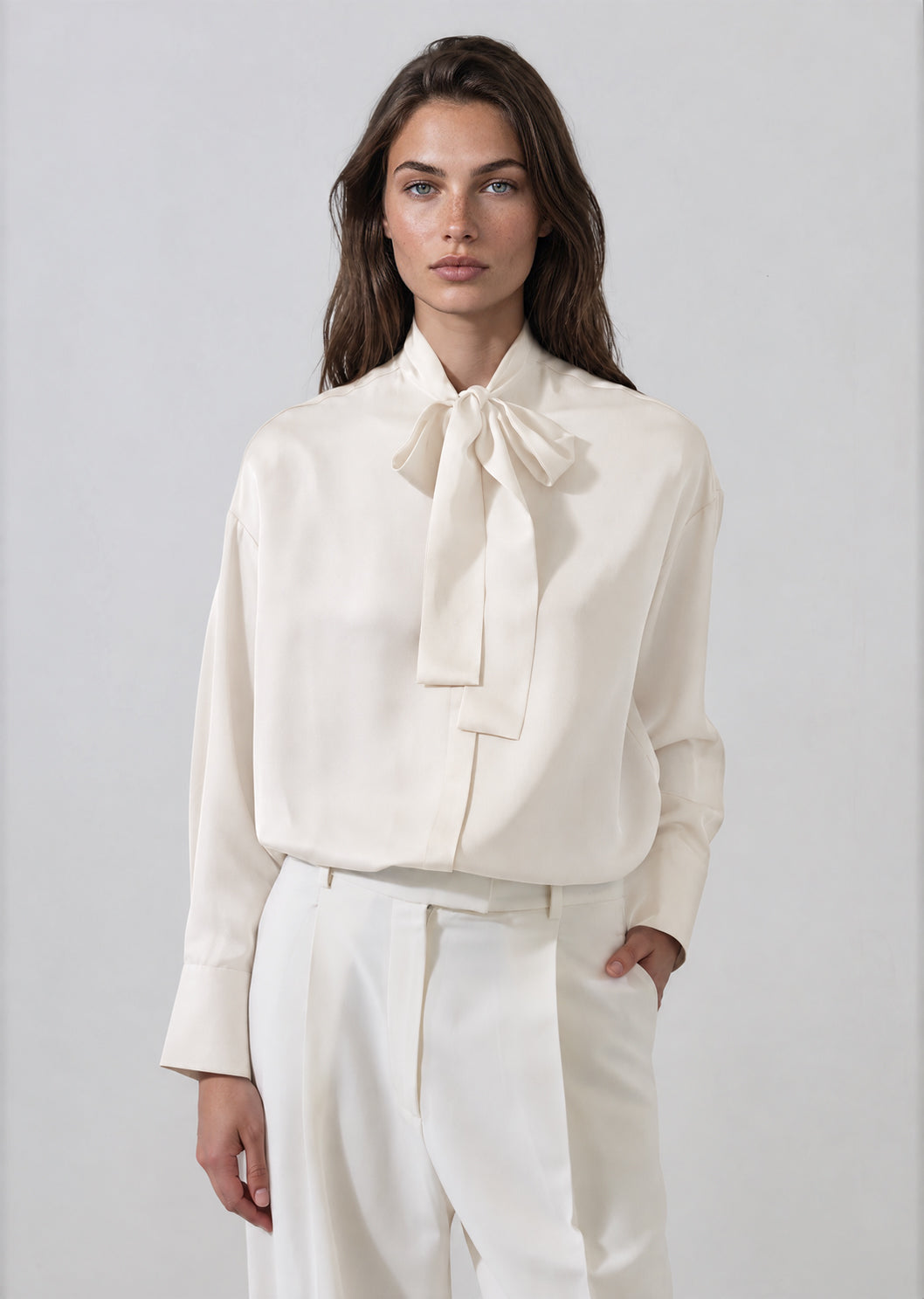 Silk Satin Tie Neck Shirt - PATRICK ASSARAF