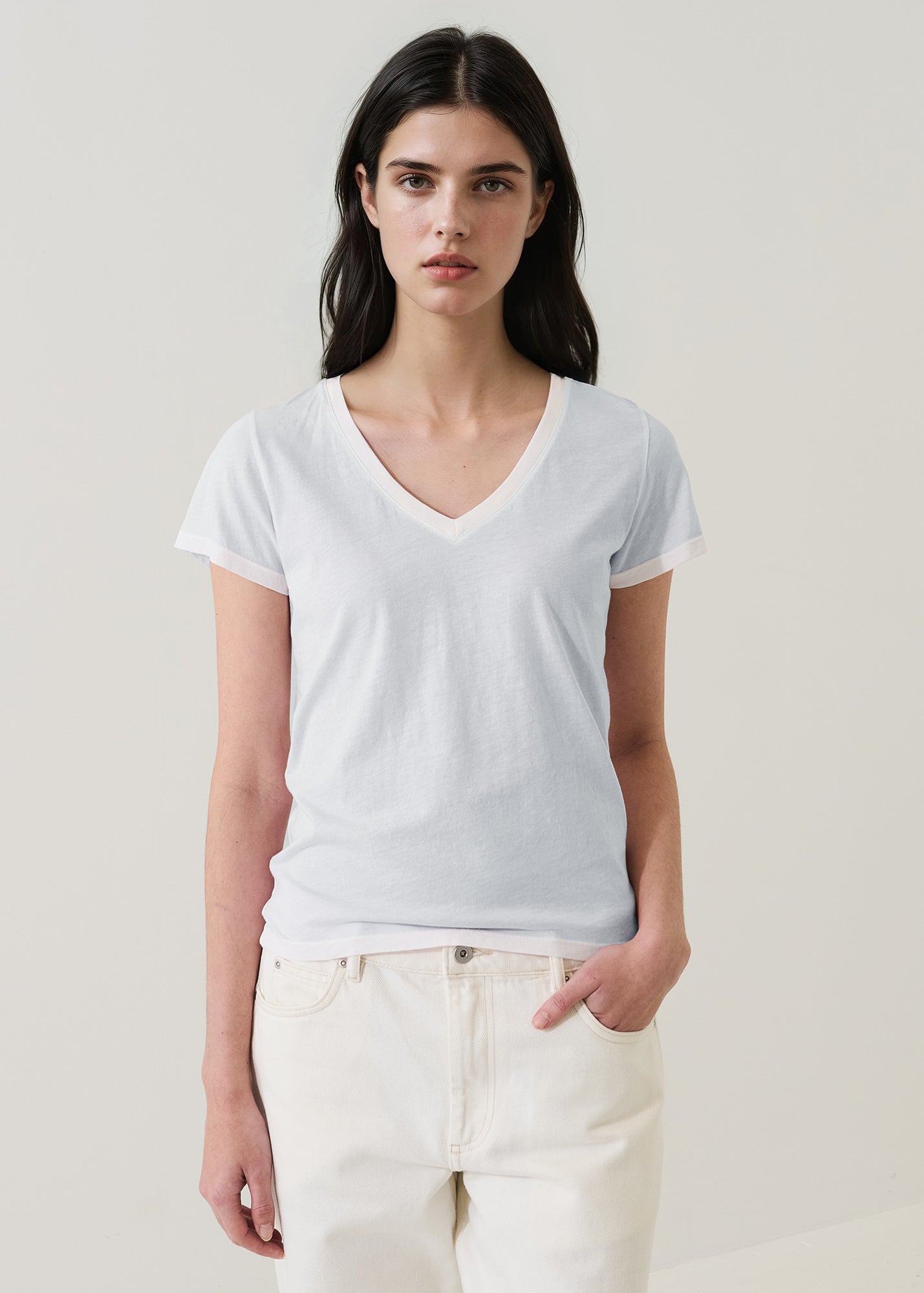 Reverse Spray Lightweight  Pima Cotton V-Neck T-Shirt - PATRICK ASSARAF