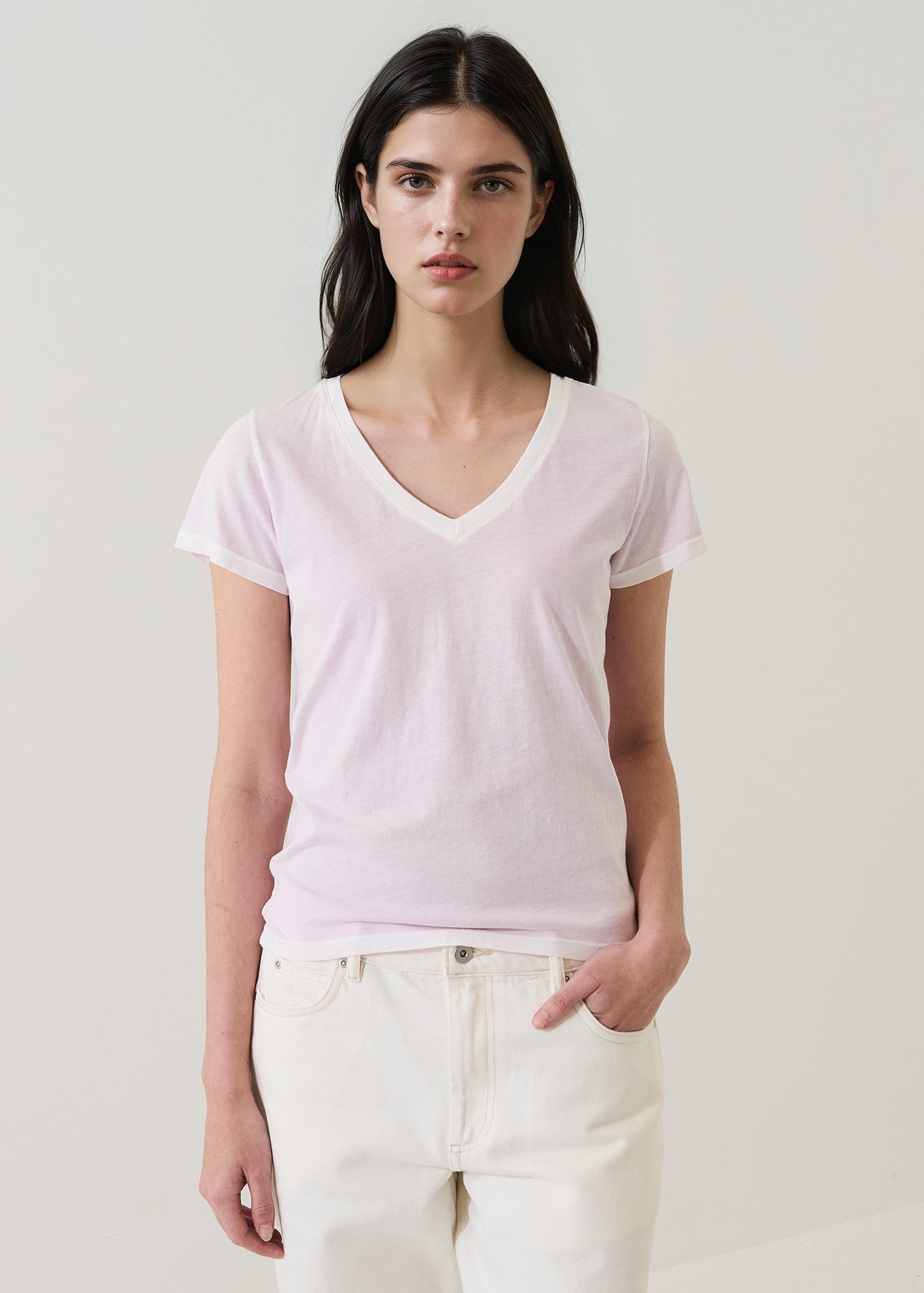 Reverse Spray Lightweight  Pima Cotton V-Neck T-Shirt - PATRICK ASSARAF