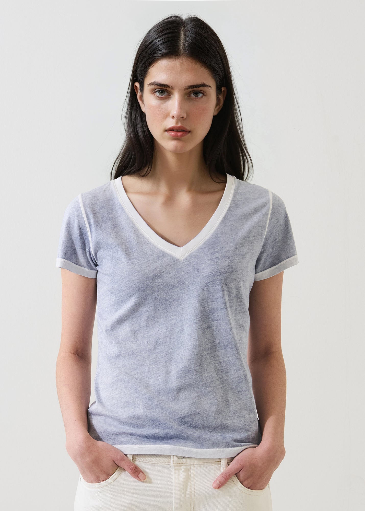 Reverse Spray Lightweight  Pima Cotton V-Neck T-Shirt - PATRICK ASSARAF