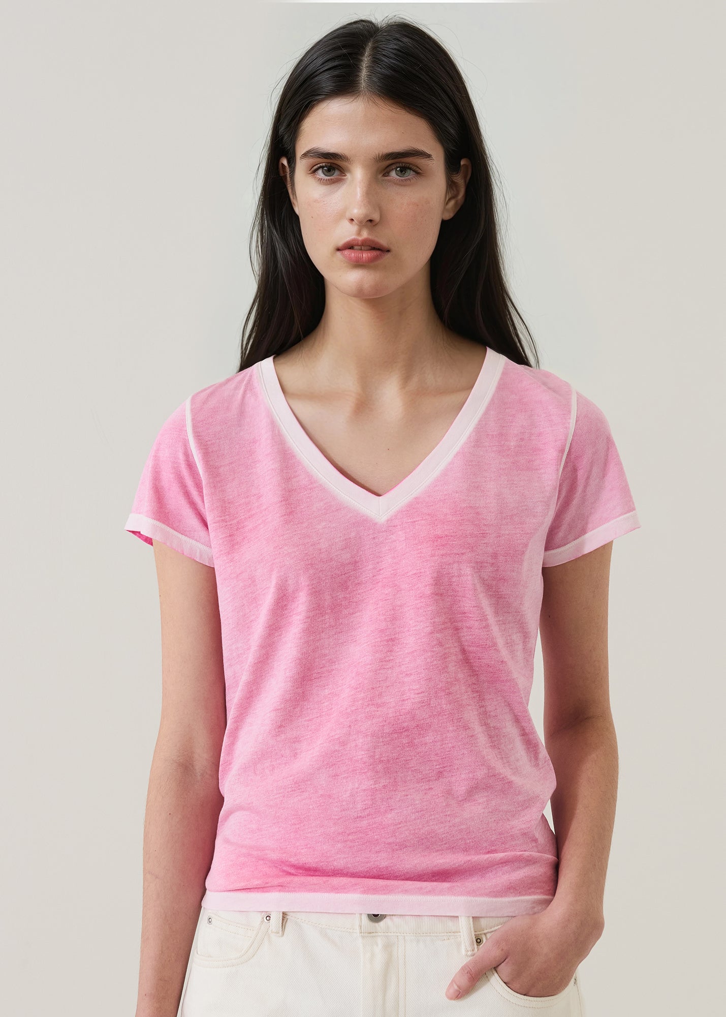 Reverse Spray Lightweight  Pima Cotton V-Neck T-Shirt - PATRICK ASSARAF