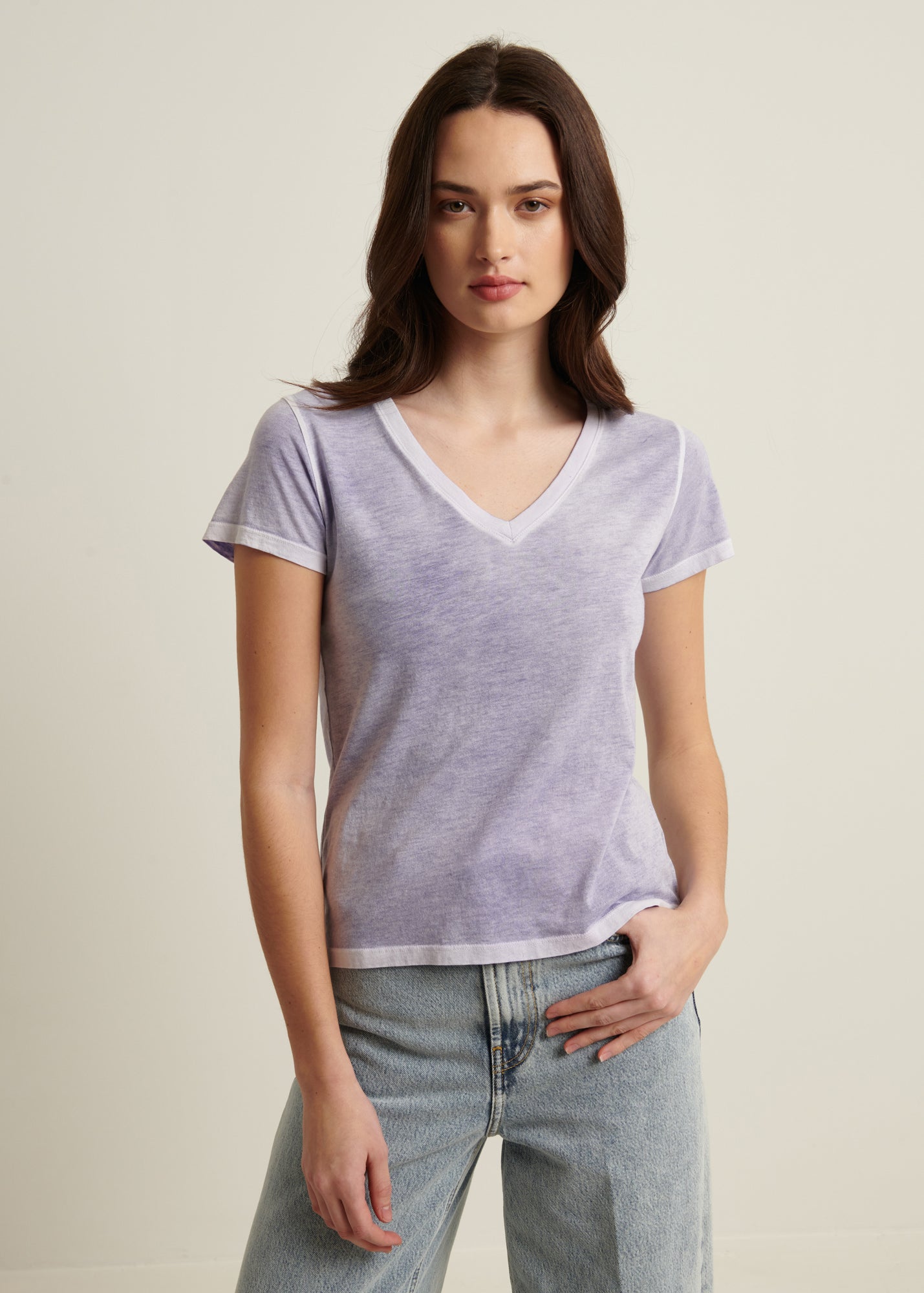 Reverse Spray Lightweight Pima Cotton V-Neck T-Shirt