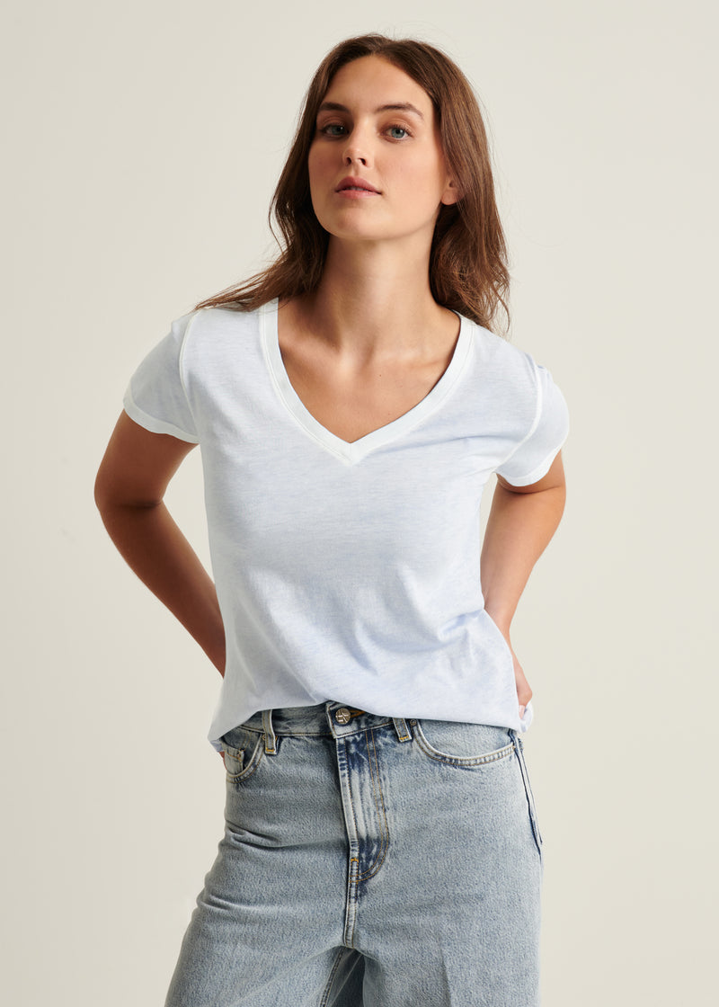 Reverse Spray Lightweight Pima Cotton V-Neck T-Shirt