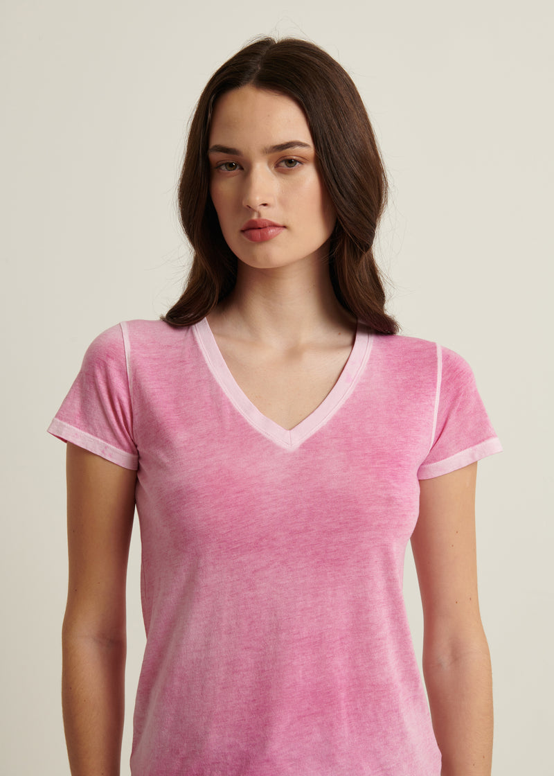 Reverse Spray Lightweight Pima Cotton V-Neck T-Shirt