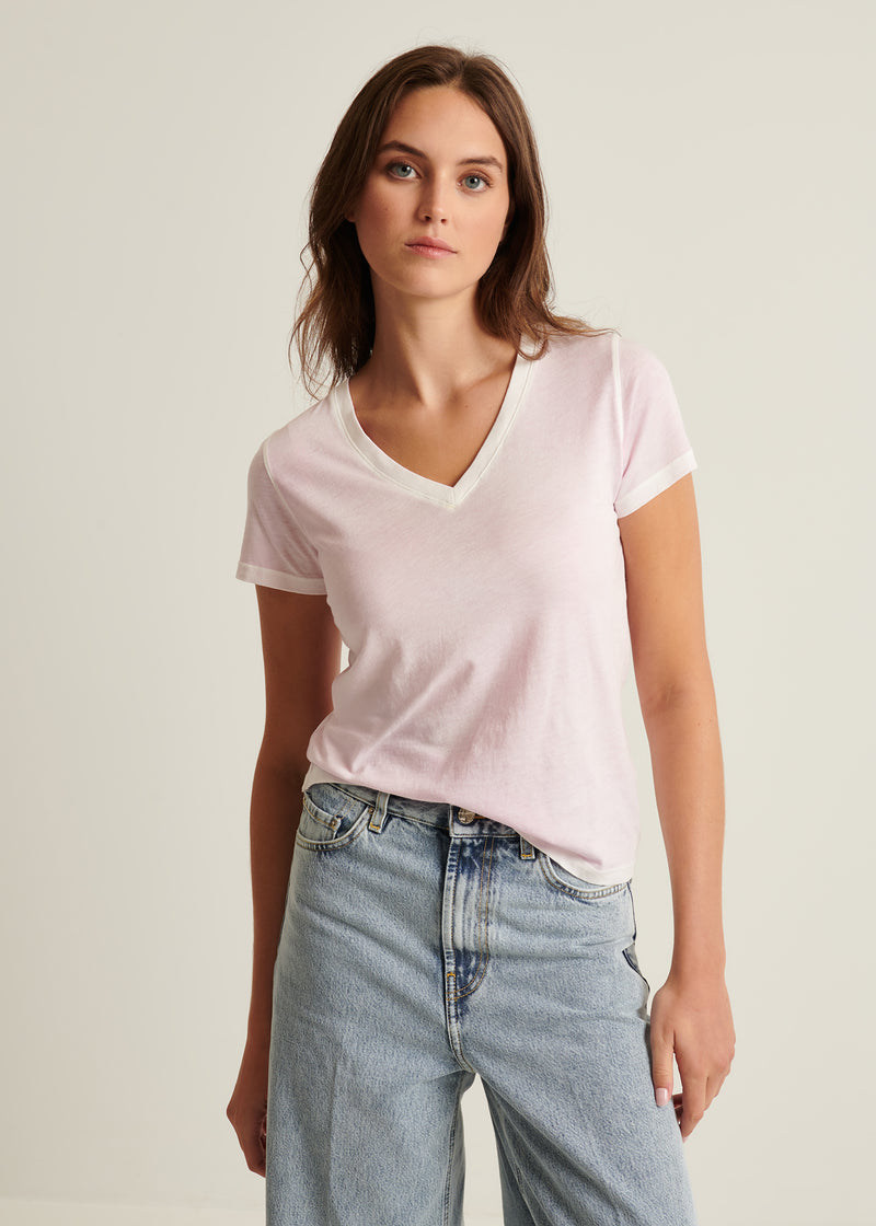 Reverse Spray Lightweight Pima Cotton V-Neck T-Shirt