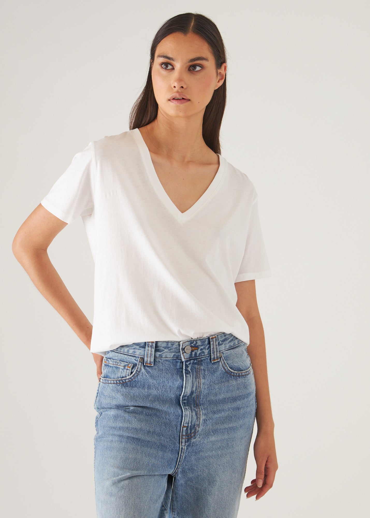 Lightweight Pima Cotton  Boyfriend V-Neck T-Shirt