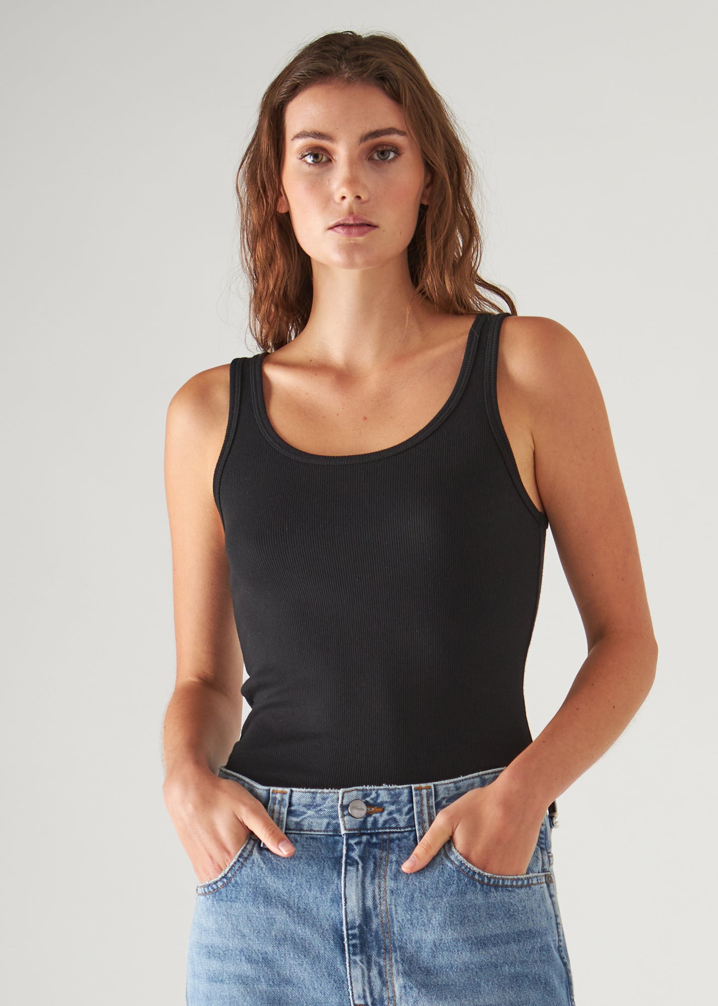 PIMA COTTON STRETCH SCOOP NECK RIB TANK | PATRICK ASSARAF.