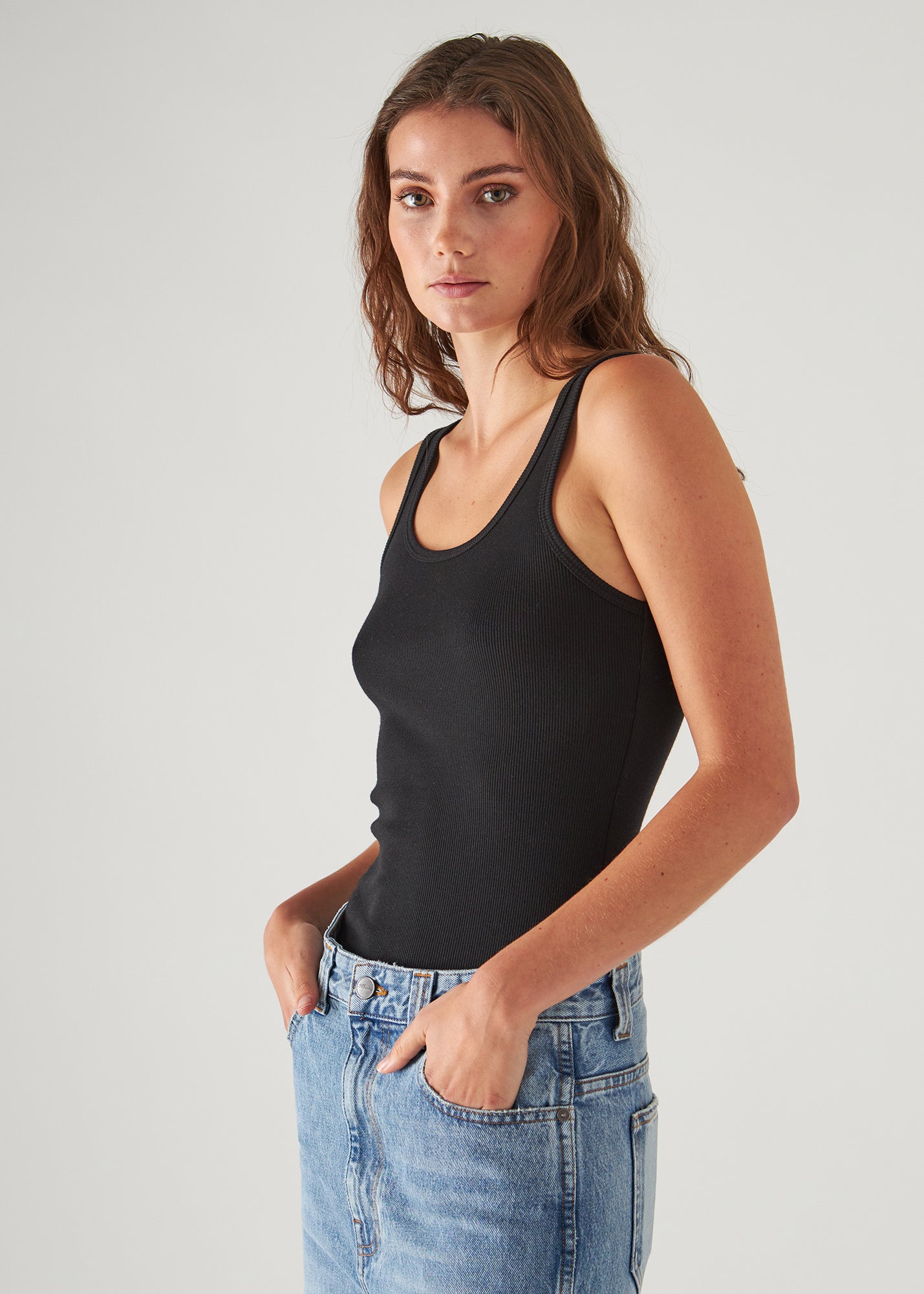 Pima Cotton Stretch Scoop Neck Rib Tank - PATRICK ASSARAF