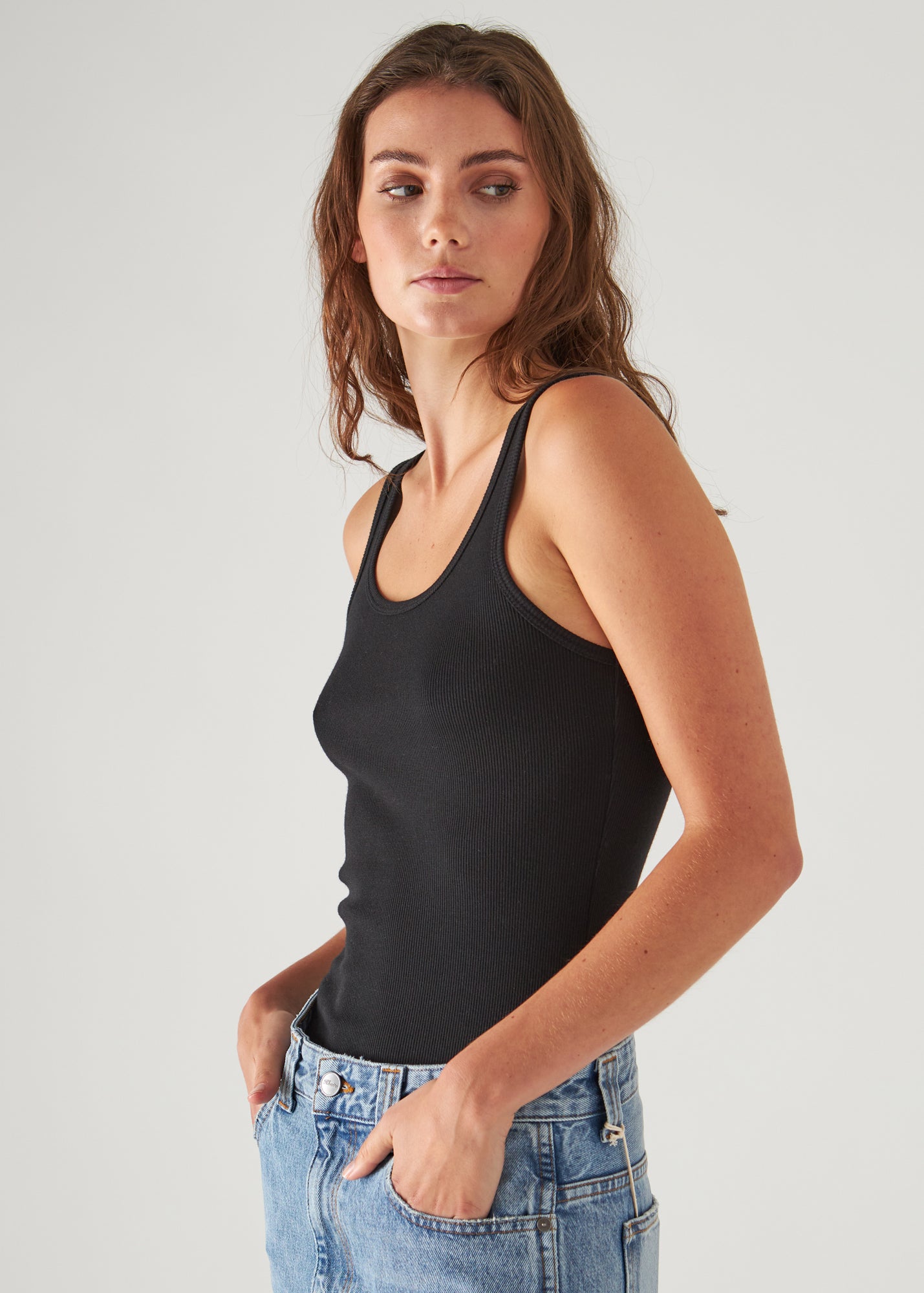 PIMA COTTON STRETCH SCOOP NECK RIB TANK | PATRICK ASSARAF.
