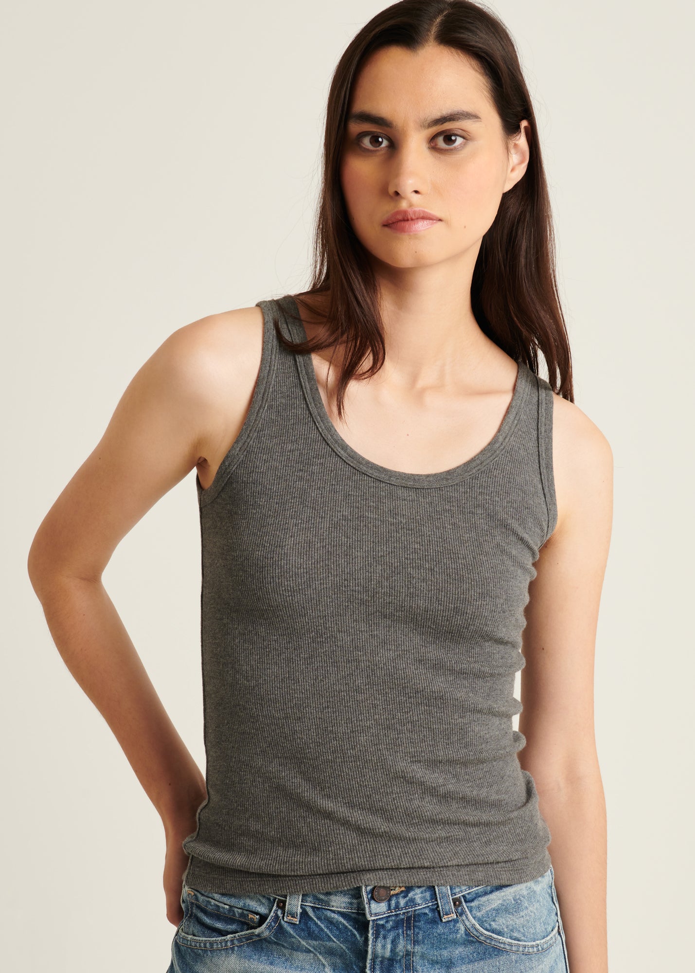 Pima Cotton Stretch Scoop Neck Rib Tank