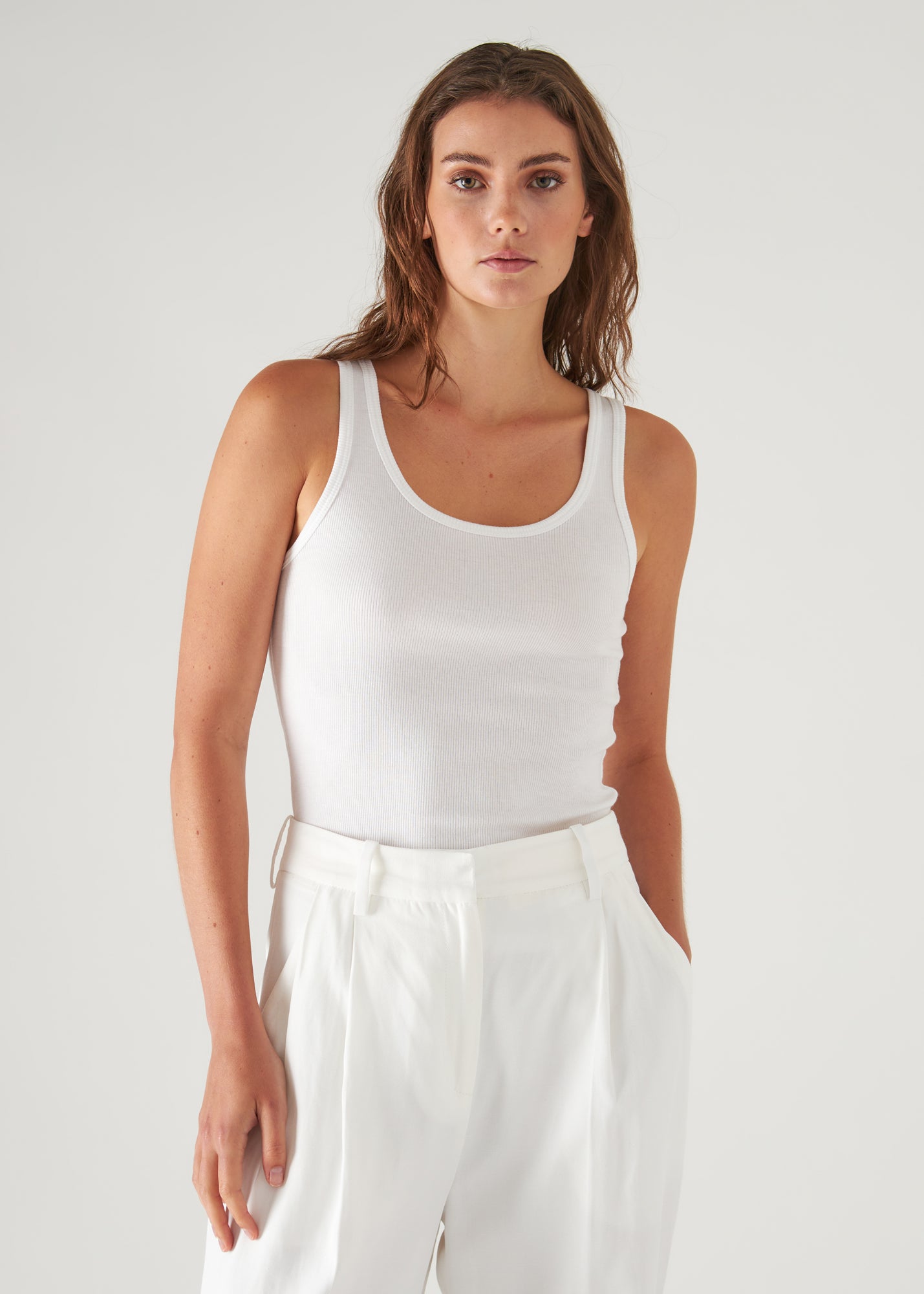 PIMA COTTON STRETCH SCOOP NECK RIB TANK | PATRICK ASSARAF.