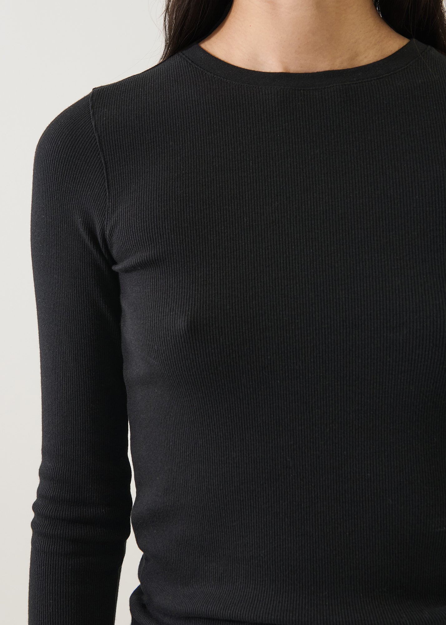 Pima Cotton Stretch Ribbed Long Sleeve Crew Neck T-Shirt