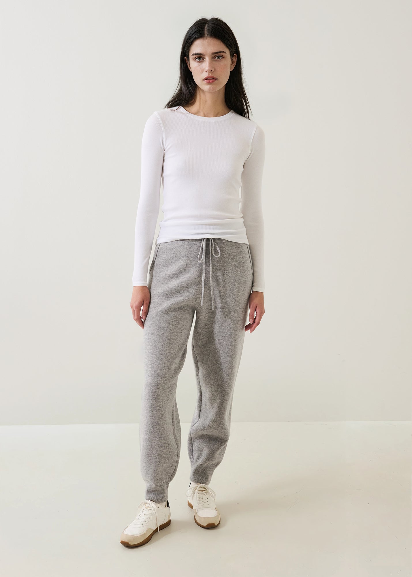 Pima Cotton Stretch Ribbed Long Sleeve Crew Neck T-Shirt