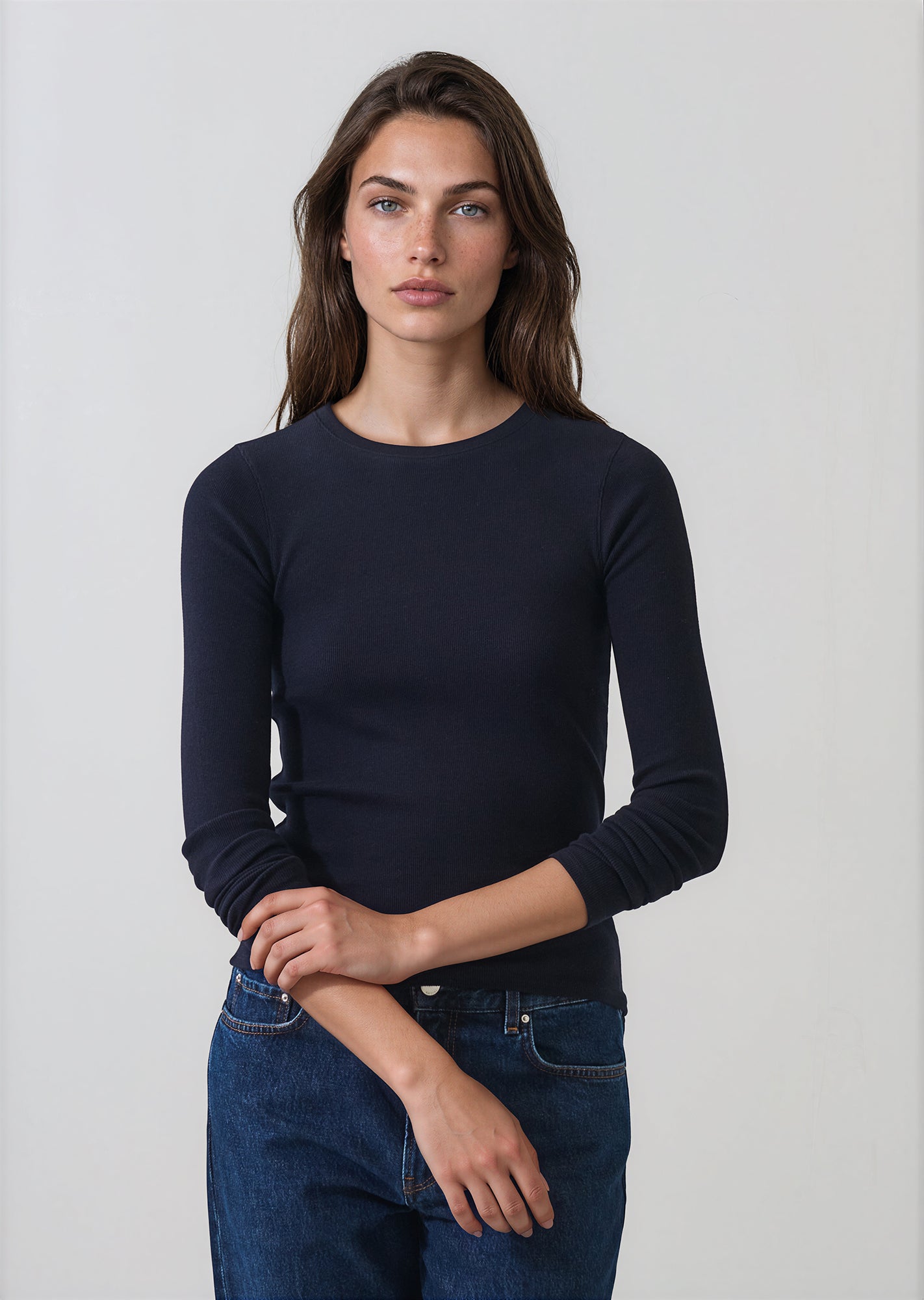 Pima Cotton Stretch Ribbed Long Sleeve Crew Neck T-Shirt - PATRICK ASSARAF