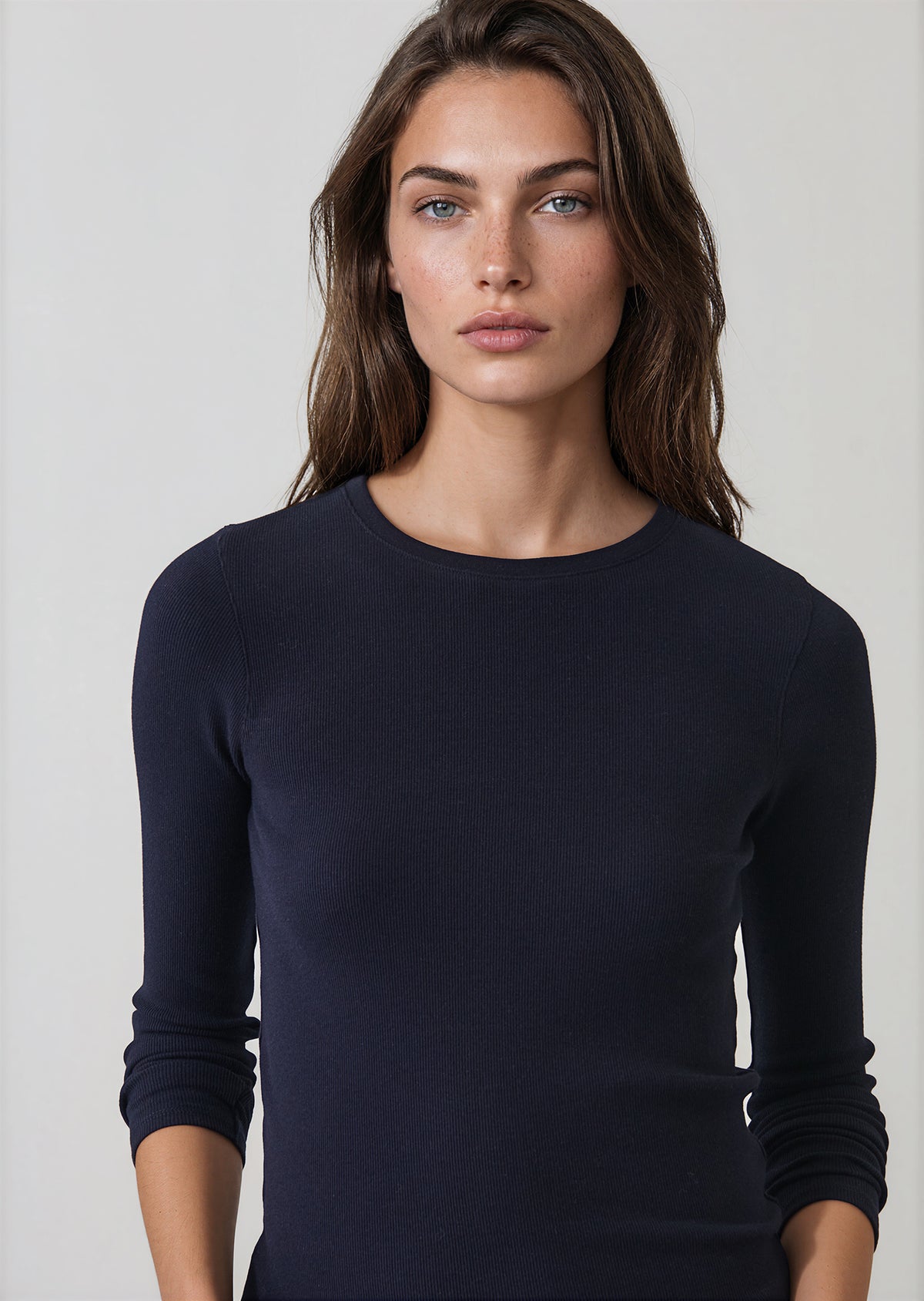 Pima Cotton Stretch Ribbed Long Sleeve Crew Neck T-Shirt - PATRICK ASSARAF