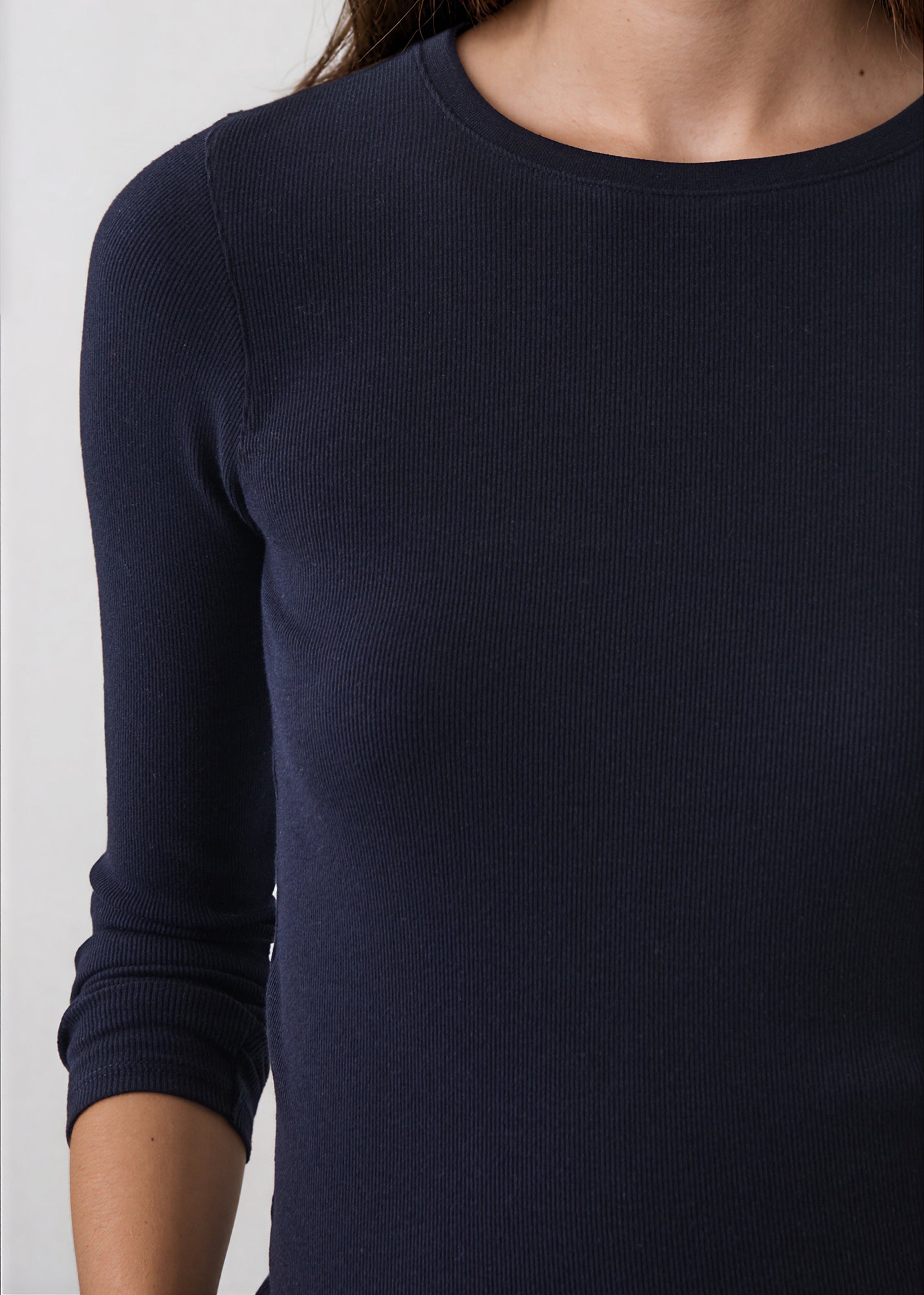 Pima Cotton Stretch Ribbed Long Sleeve Crew Neck T-Shirt - PATRICK ASSARAF
