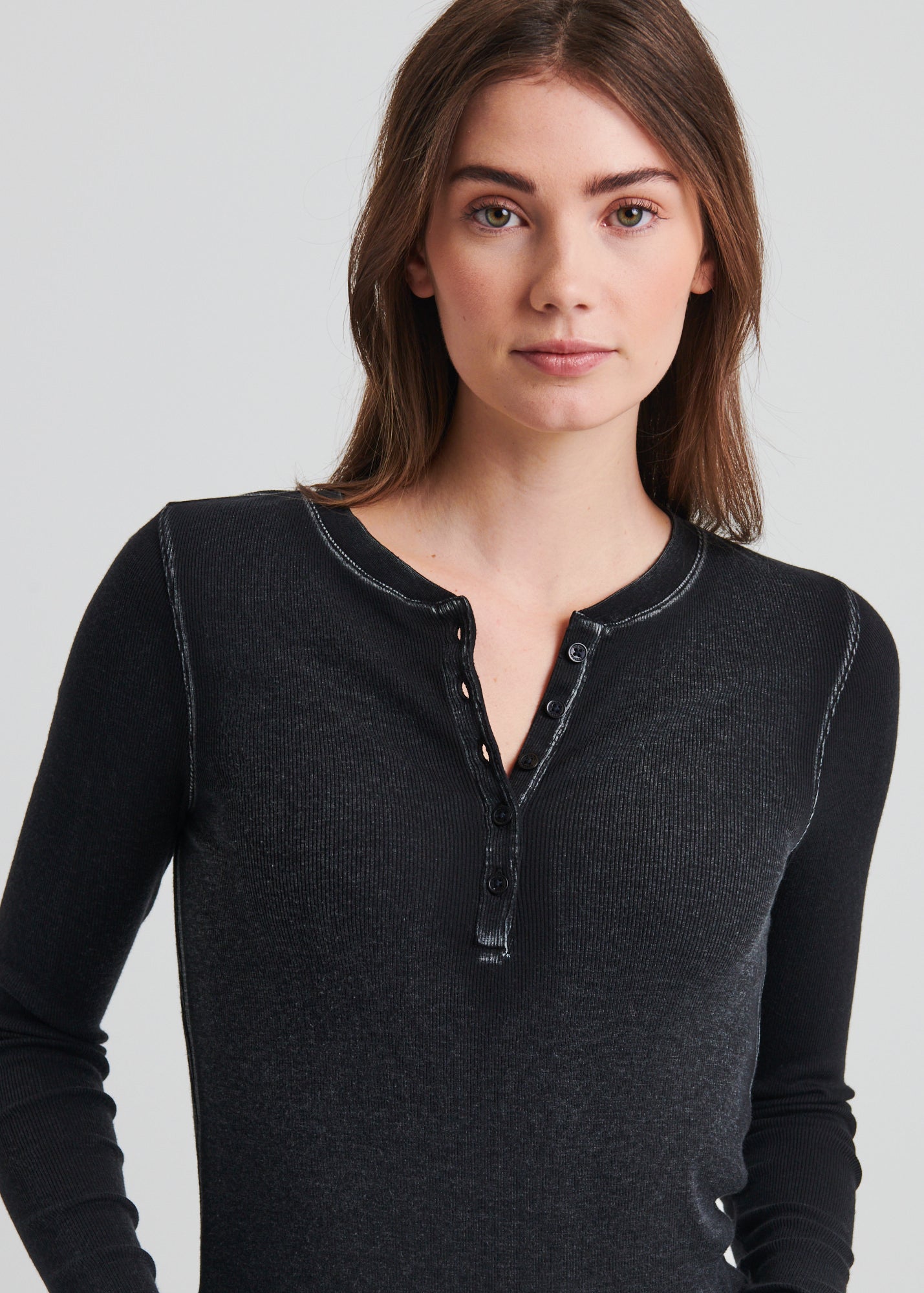 Vintage Wash Pima Cotton Stretch Ribbed Long Sleeve Henley - PATRICK ASSARAF