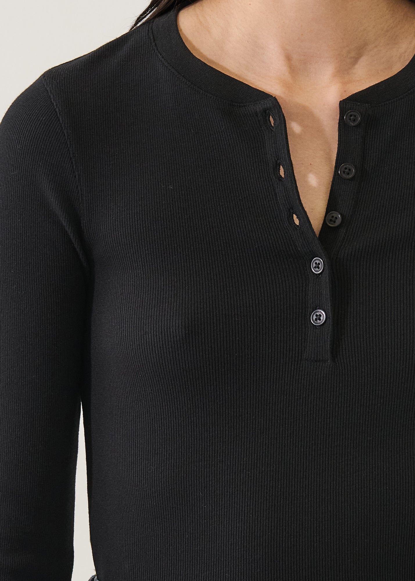 Pima Cotton Stretch Ribbed Long Sleeve Henley - PATRICK ASSARAF