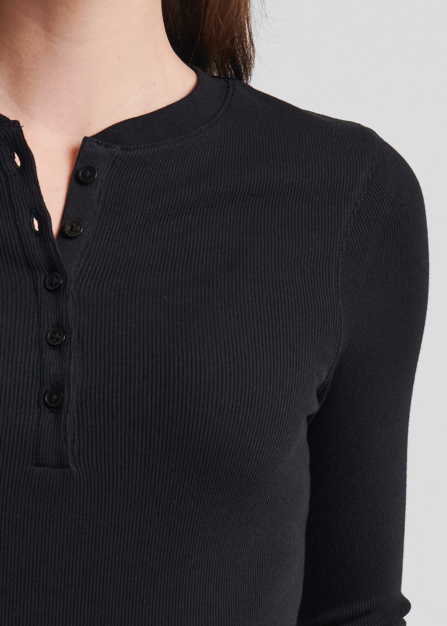 Pima Cotton Stretch Ribbed Long Sleeve Henley