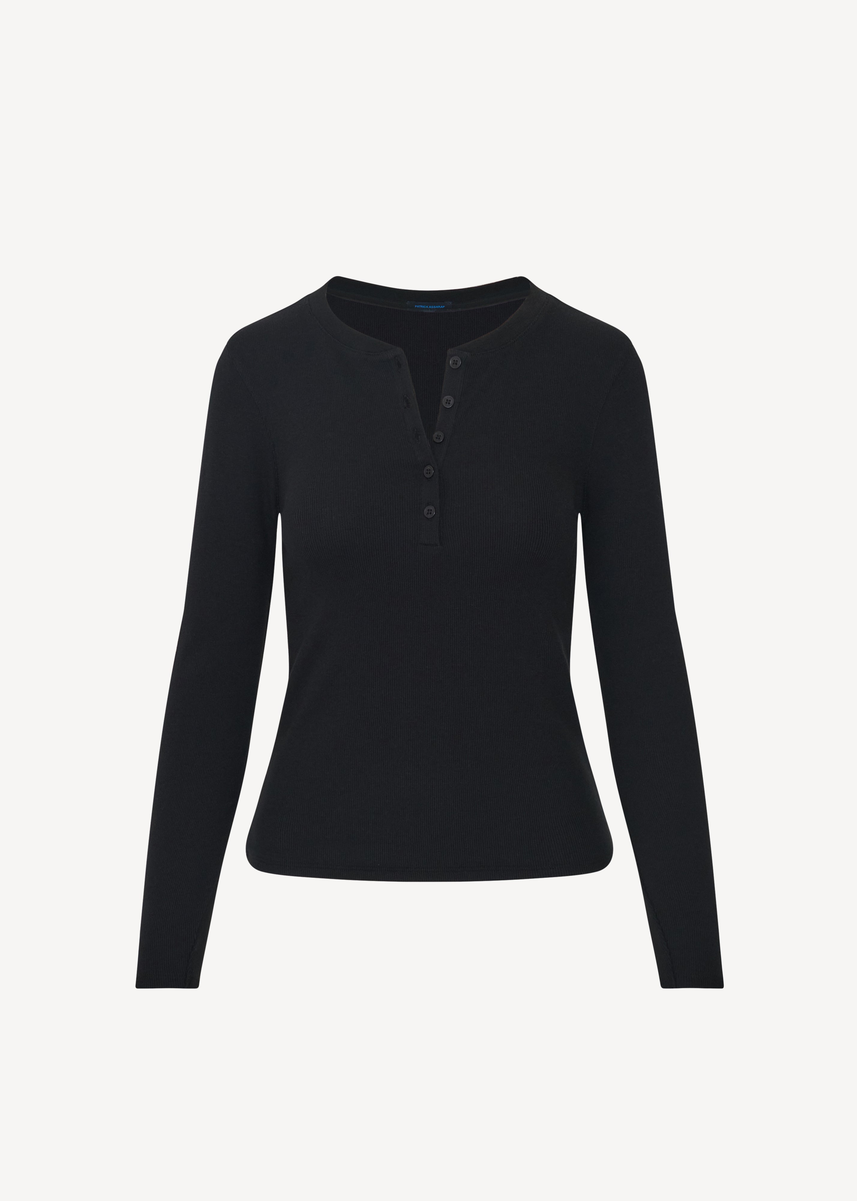 Pima Cotton Stretch Ribbed Long Sleeve Henley - PATRICK ASSARAF