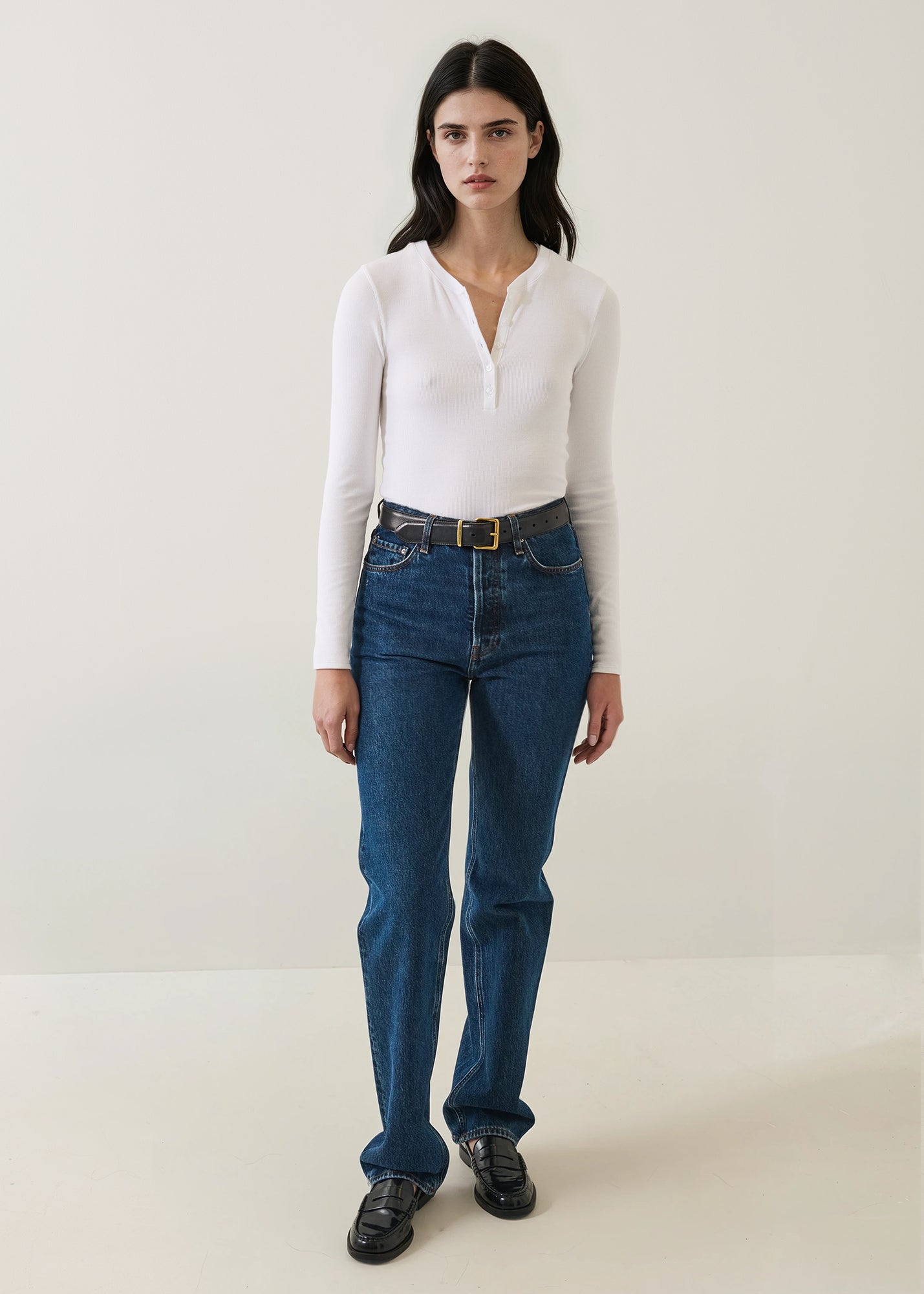 Pima Cotton Stretch Ribbed Long Sleeve Henley - PATRICK ASSARAF