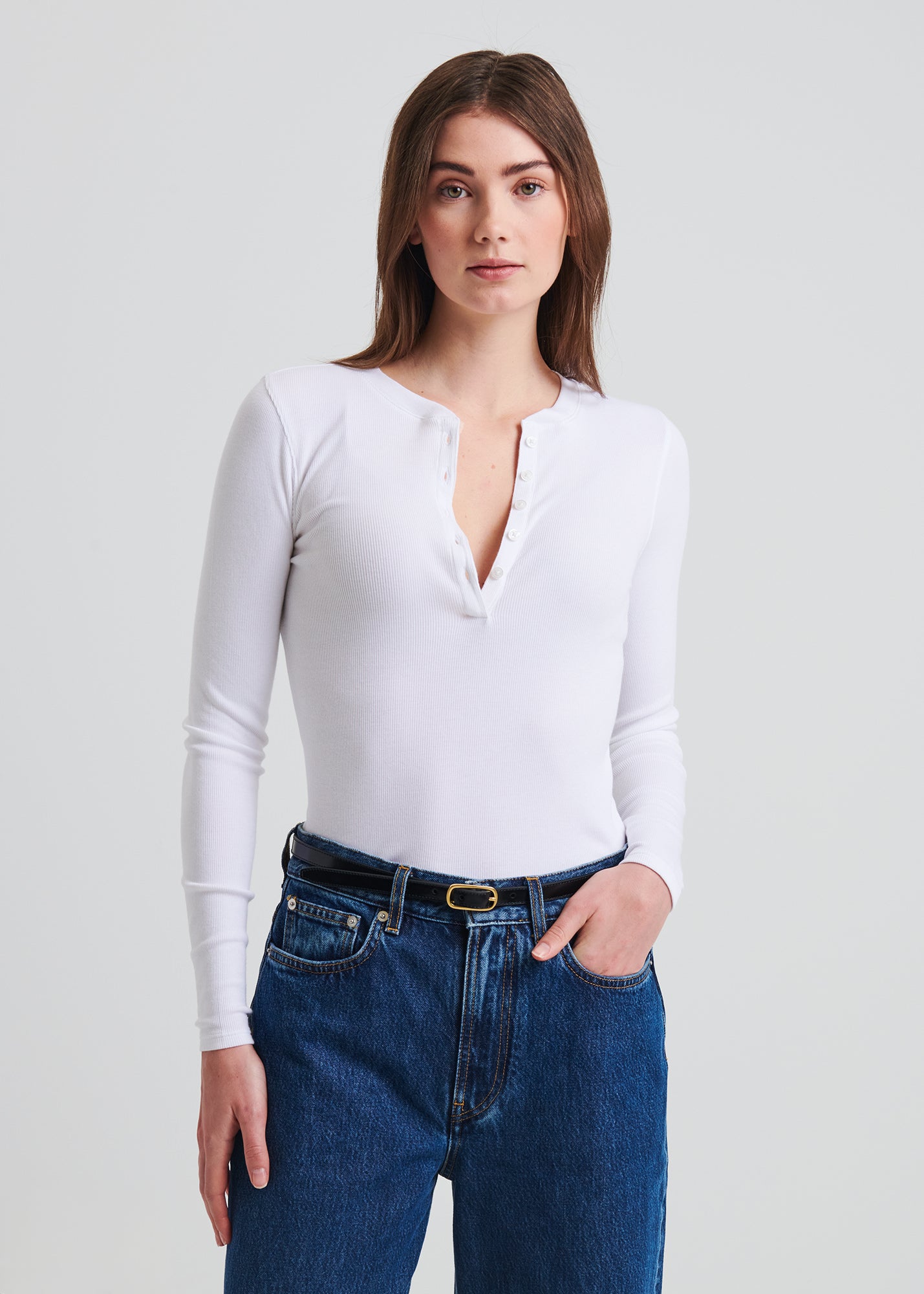 Pima Cotton Stretch Ribbed Long Sleeve Henley