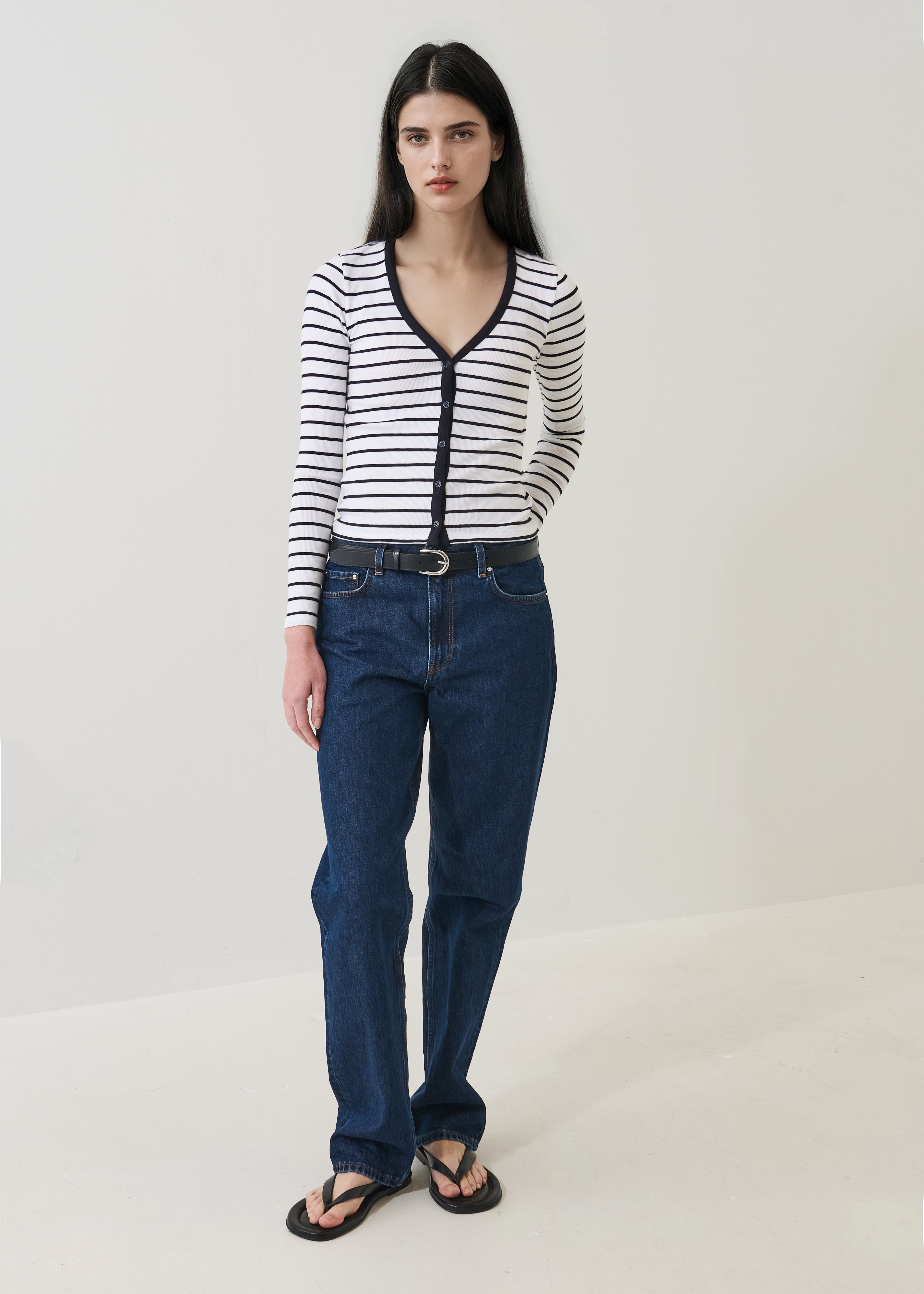 Pima Cotton Stretch Striped 
Ribbed Cardigan - PATRICK ASSARAF
