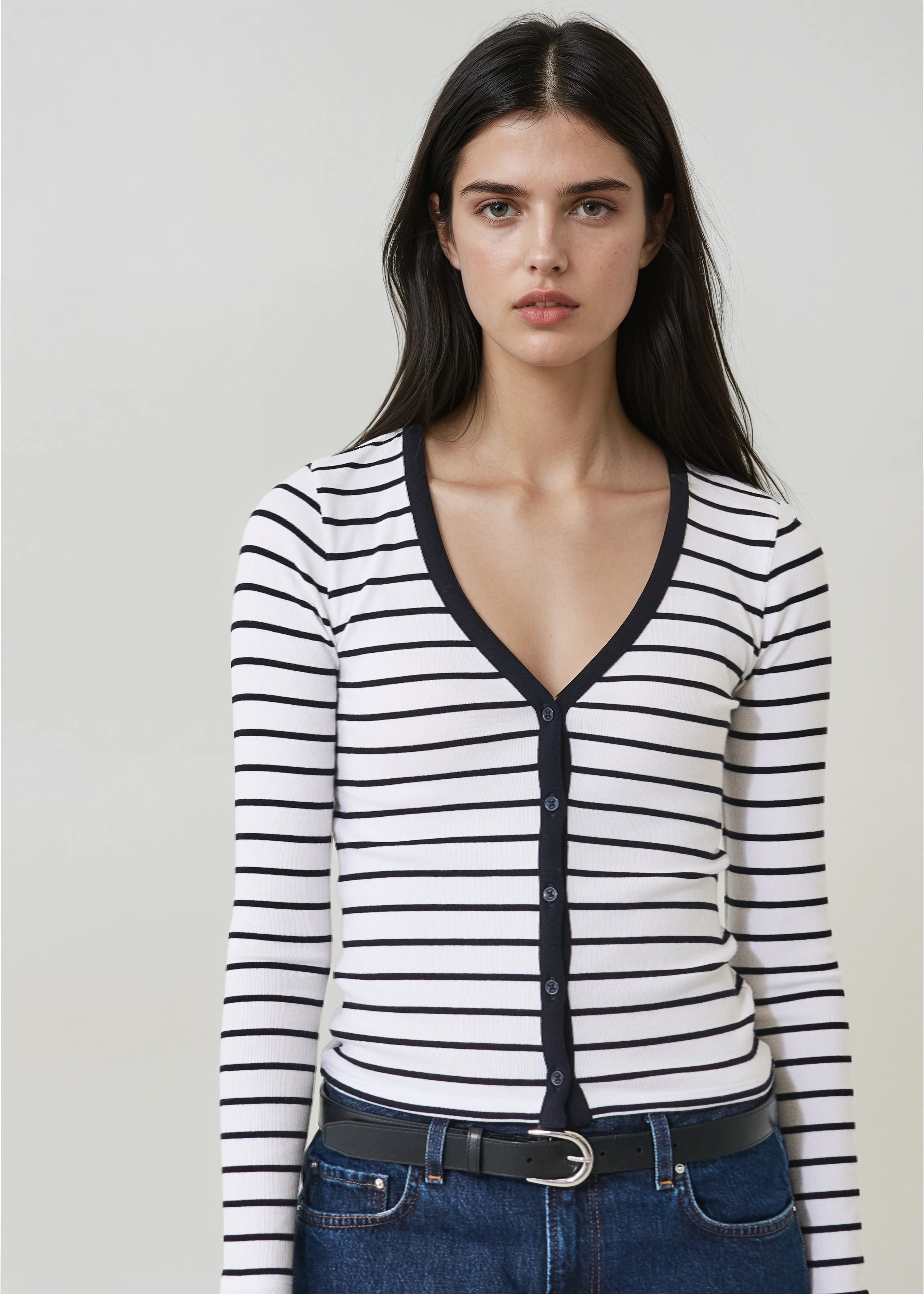 Pima Cotton Stretch Striped 
Ribbed Cardigan - PATRICK ASSARAF