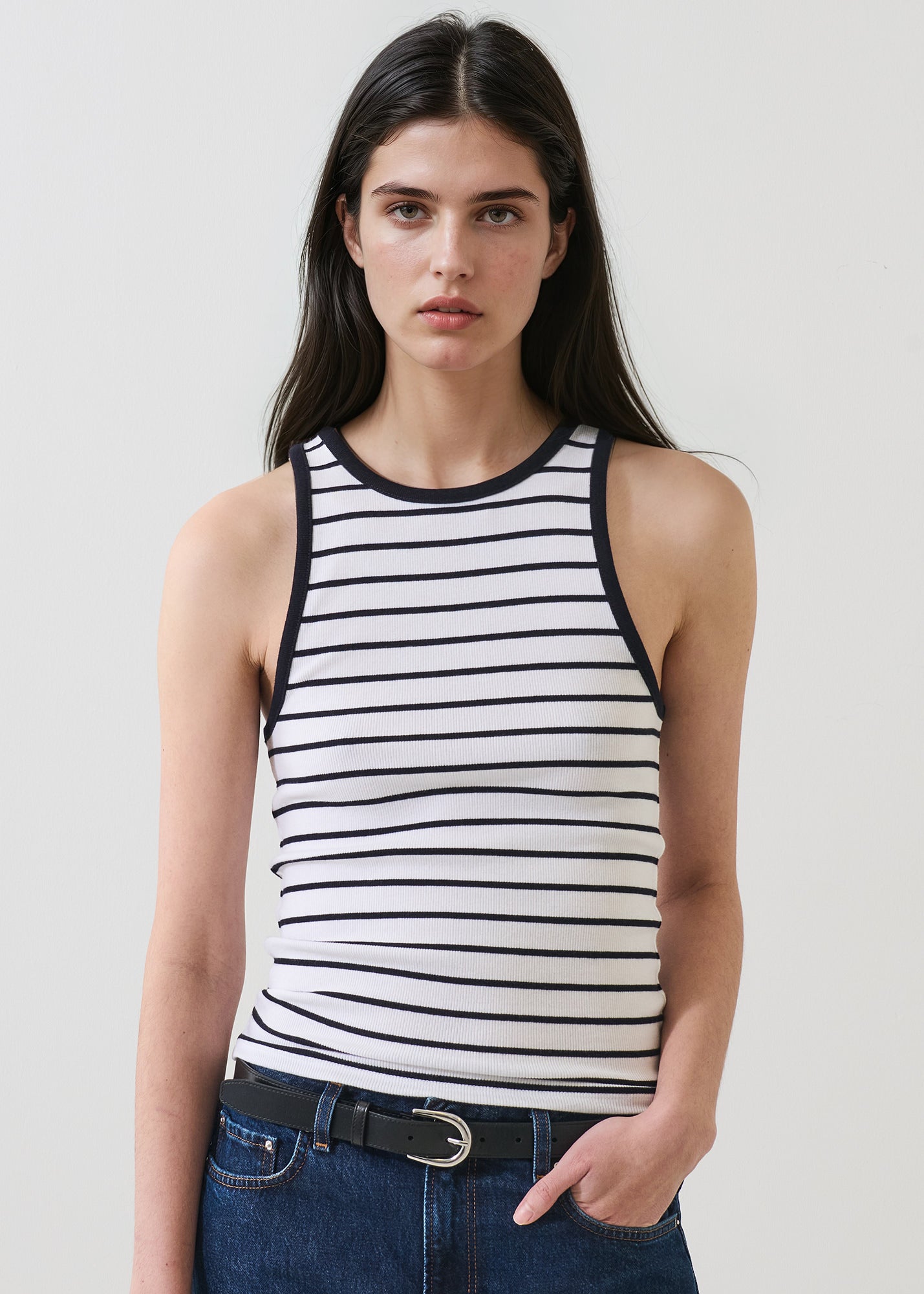 Pima Cotton Stretch Striped Ribbed
High Crew Tank - PATRICK ASSARAF