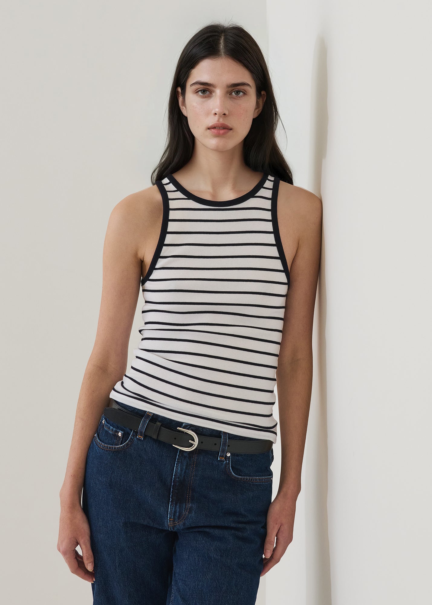 Pima Cotton Stretch Striped Ribbed
High Crew Tank - PATRICK ASSARAF