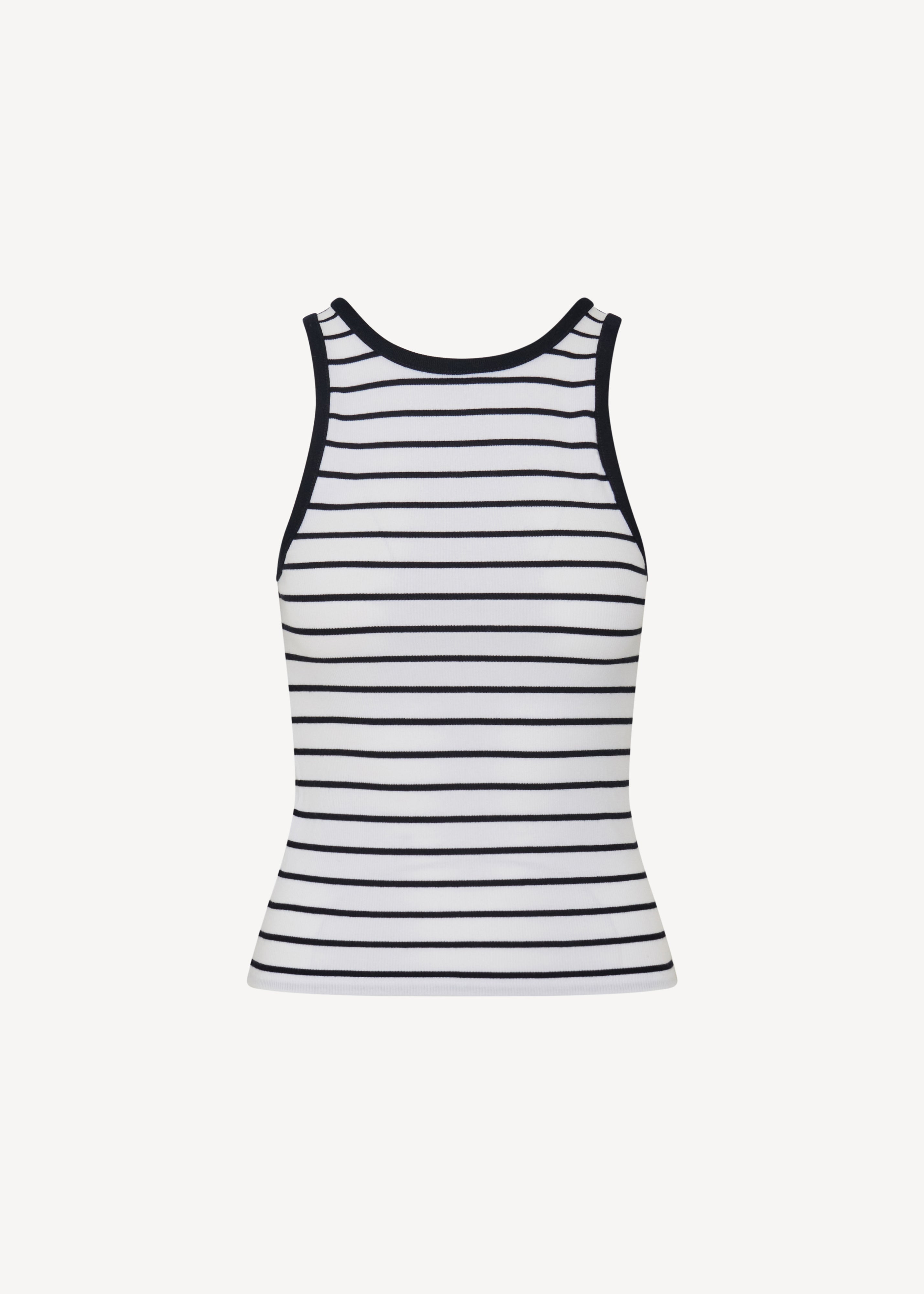 Pima Cotton Stretch Striped Ribbed High Crew Tank - PATRICK ASSARAF