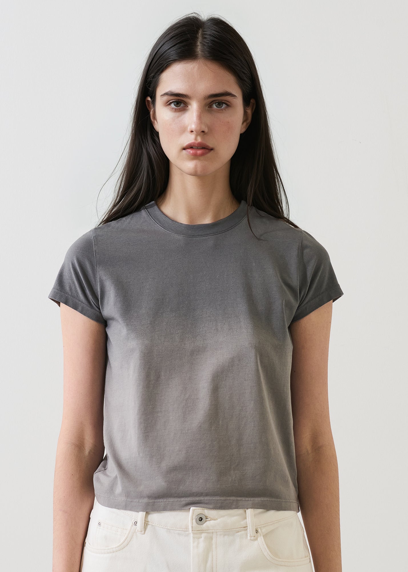 Fade Wash Pima Stretch Short  Sleeve Baby Tee - PATRICK ASSARAF