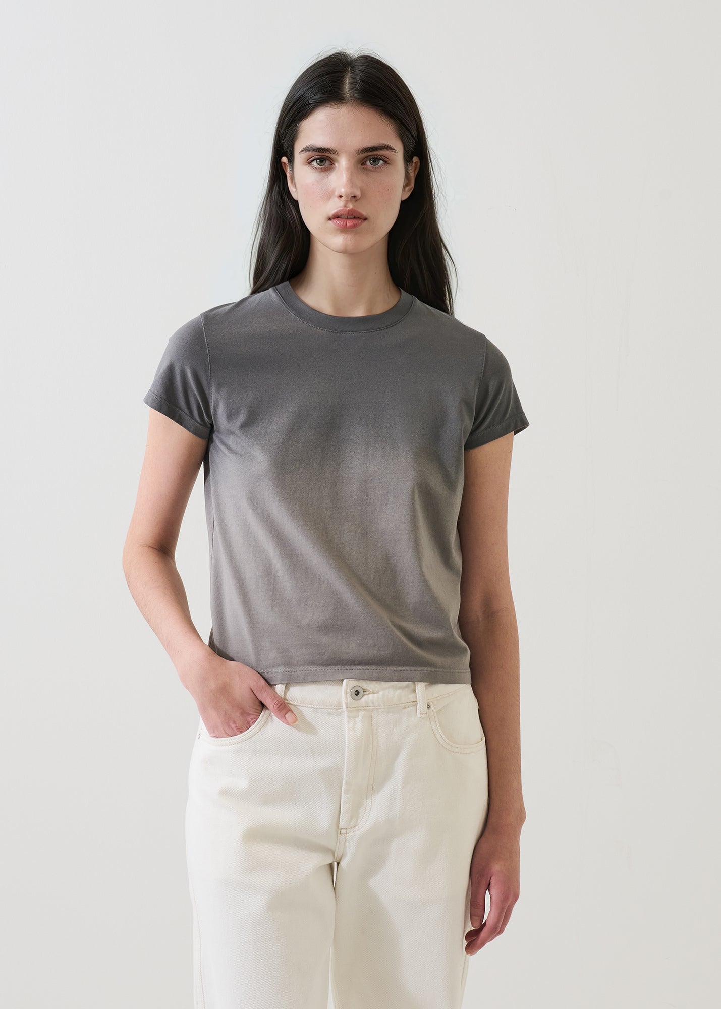 Fade Wash Pima Stretch Short  Sleeve Baby Tee - PATRICK ASSARAF