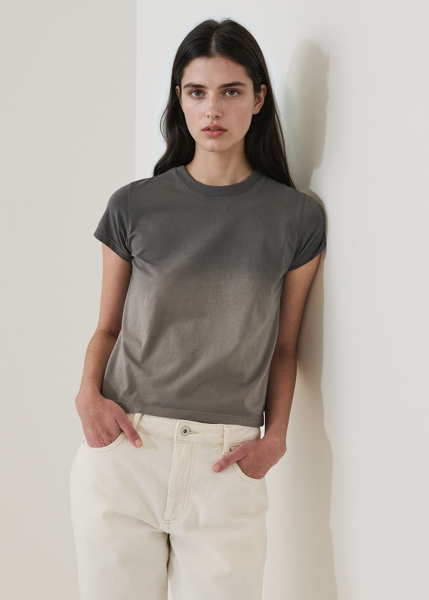 Fade Wash Pima Stretch Short  Sleeve Baby Tee - PATRICK ASSARAF