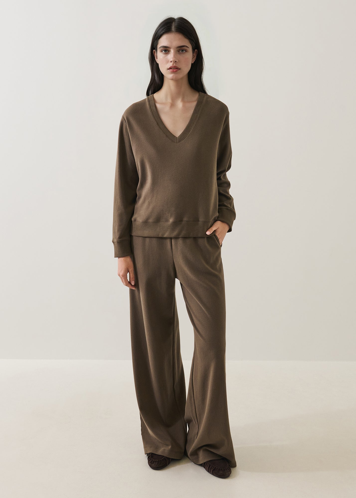 Brushed Pima Cotton V-Neck Sweatshirt
