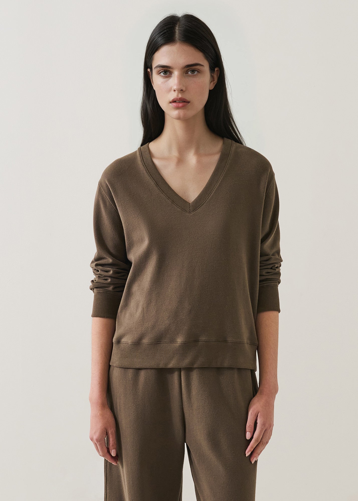 Brushed Pima Cotton V-Neck Sweatshirt