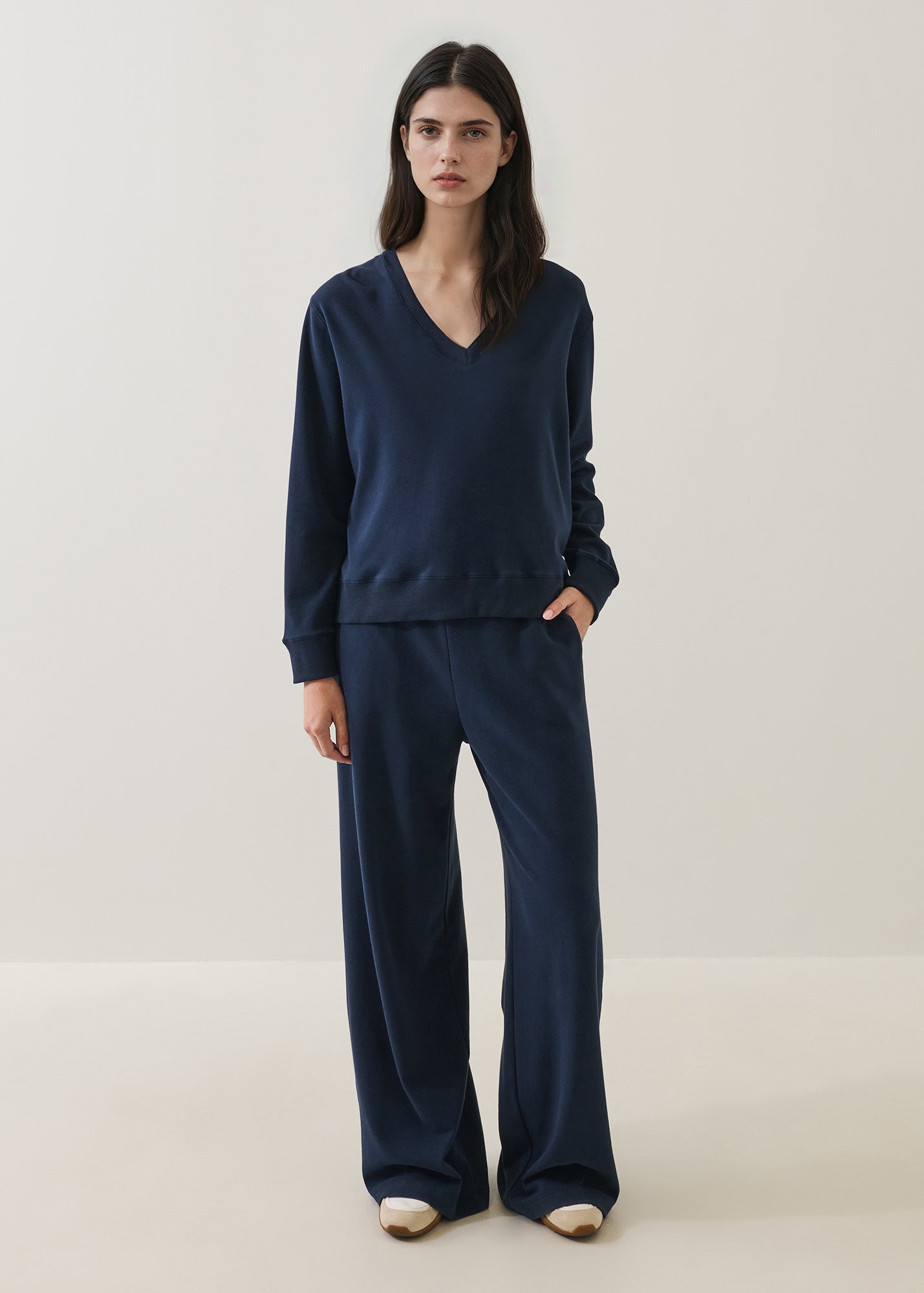 Brushed Pima Cotton V-Neck Sweatshirt