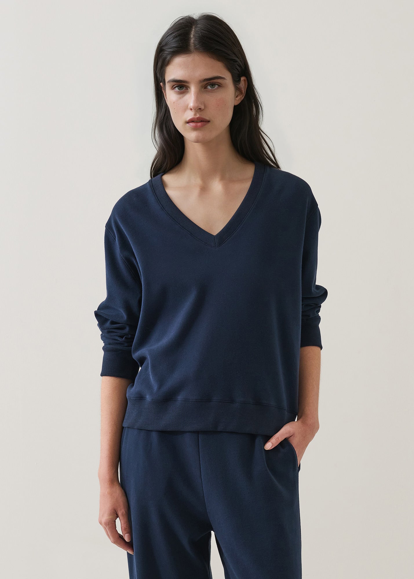 Brushed Pima Cotton V-Neck Sweatshirt