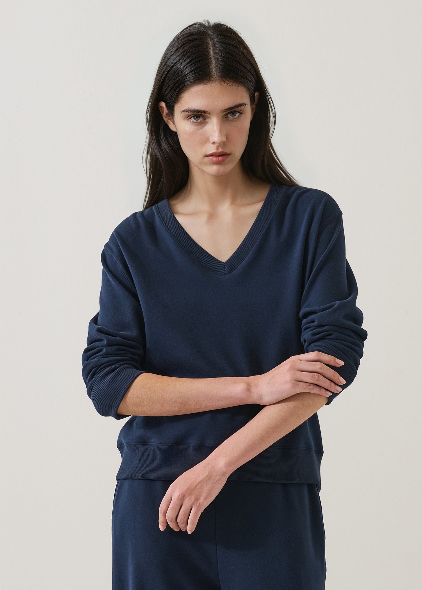 Brushed Pima Cotton V-Neck Sweatshirt