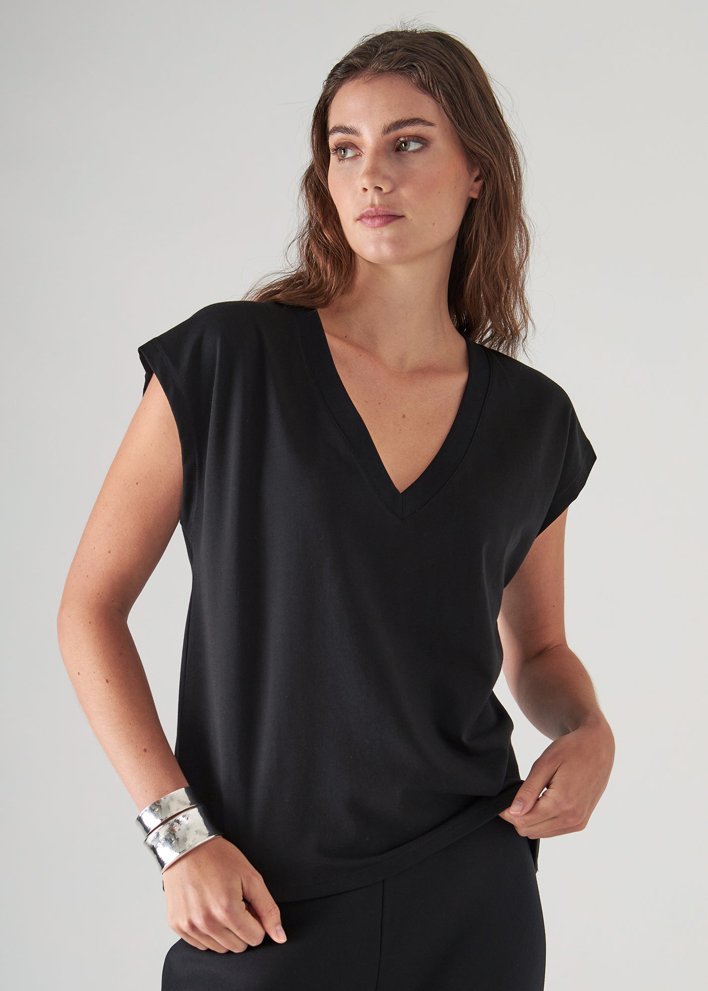 Pima Cotton Stretch Dolman V-Neck T-Shirt