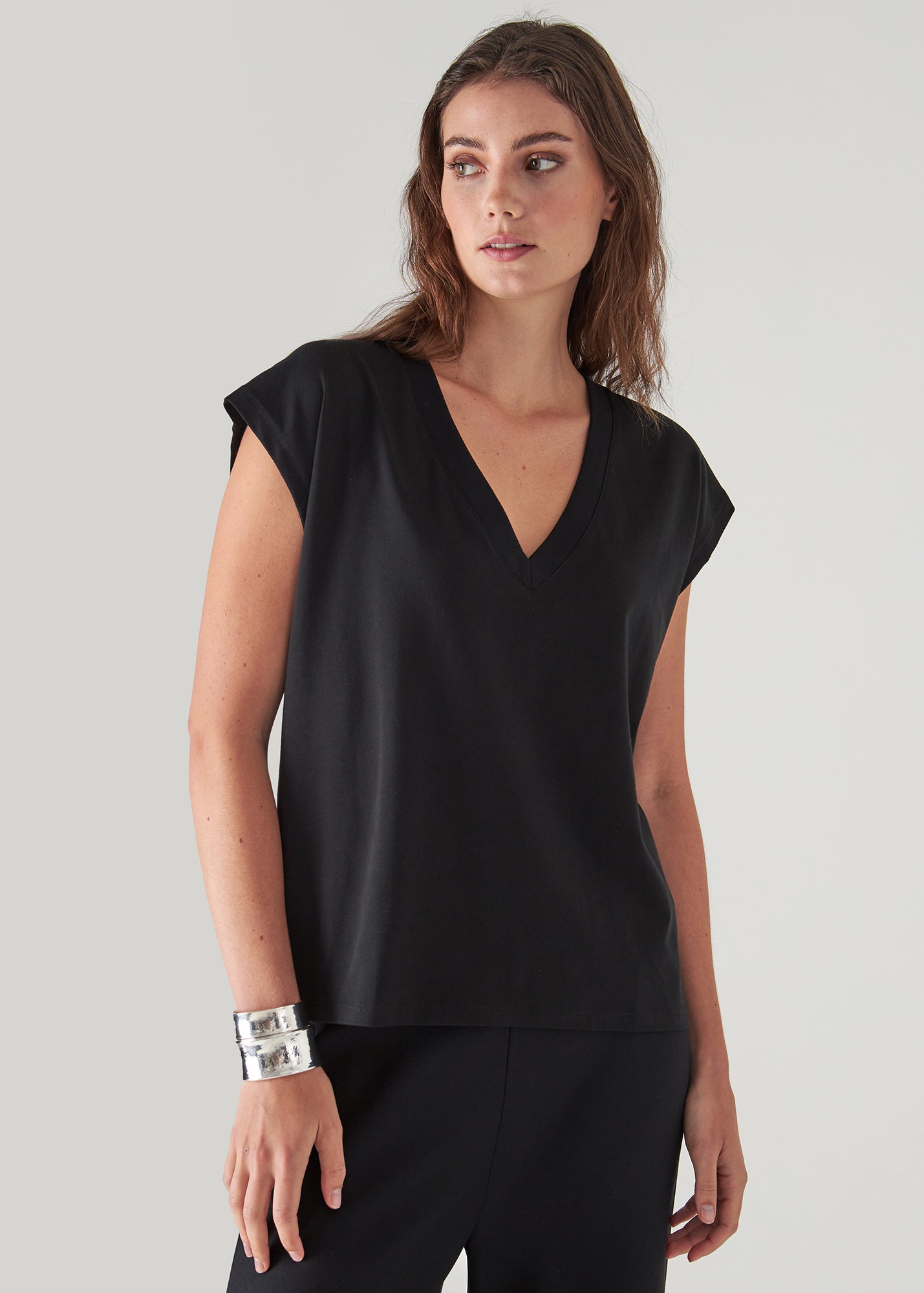 Pima Cotton Stretch Dolman V-Neck T-Shirt