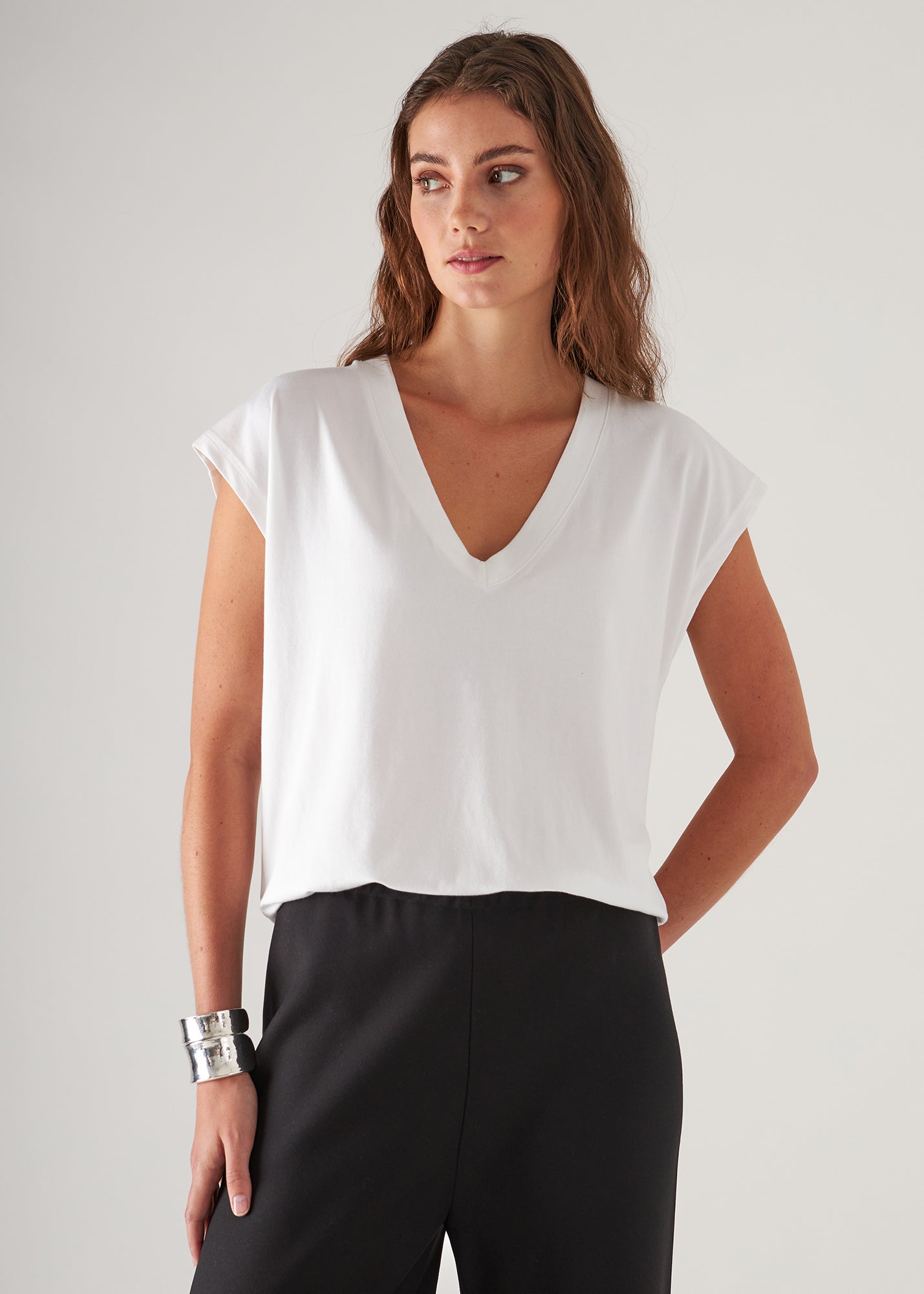 Pima Cotton Stretch Dolman V-Neck T-Shirt