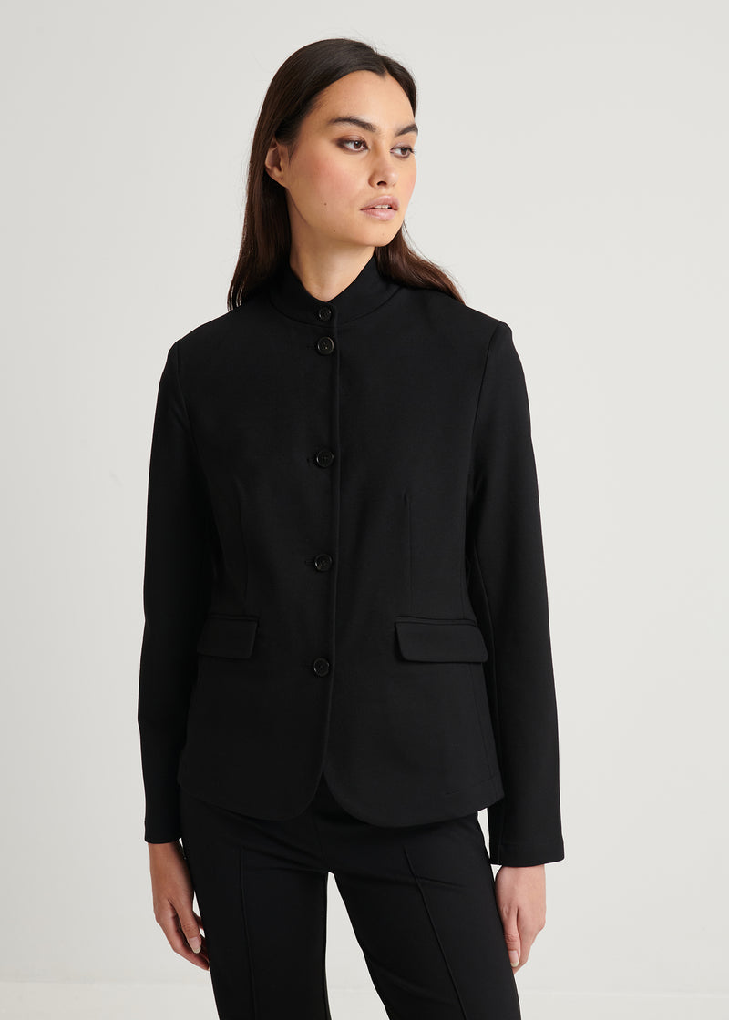 Ponte Collarless Single Breasted Blazer