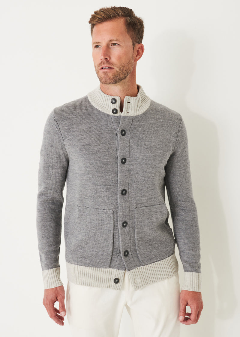 TWO-TONE BUTTON FRONT CARDIGAN
