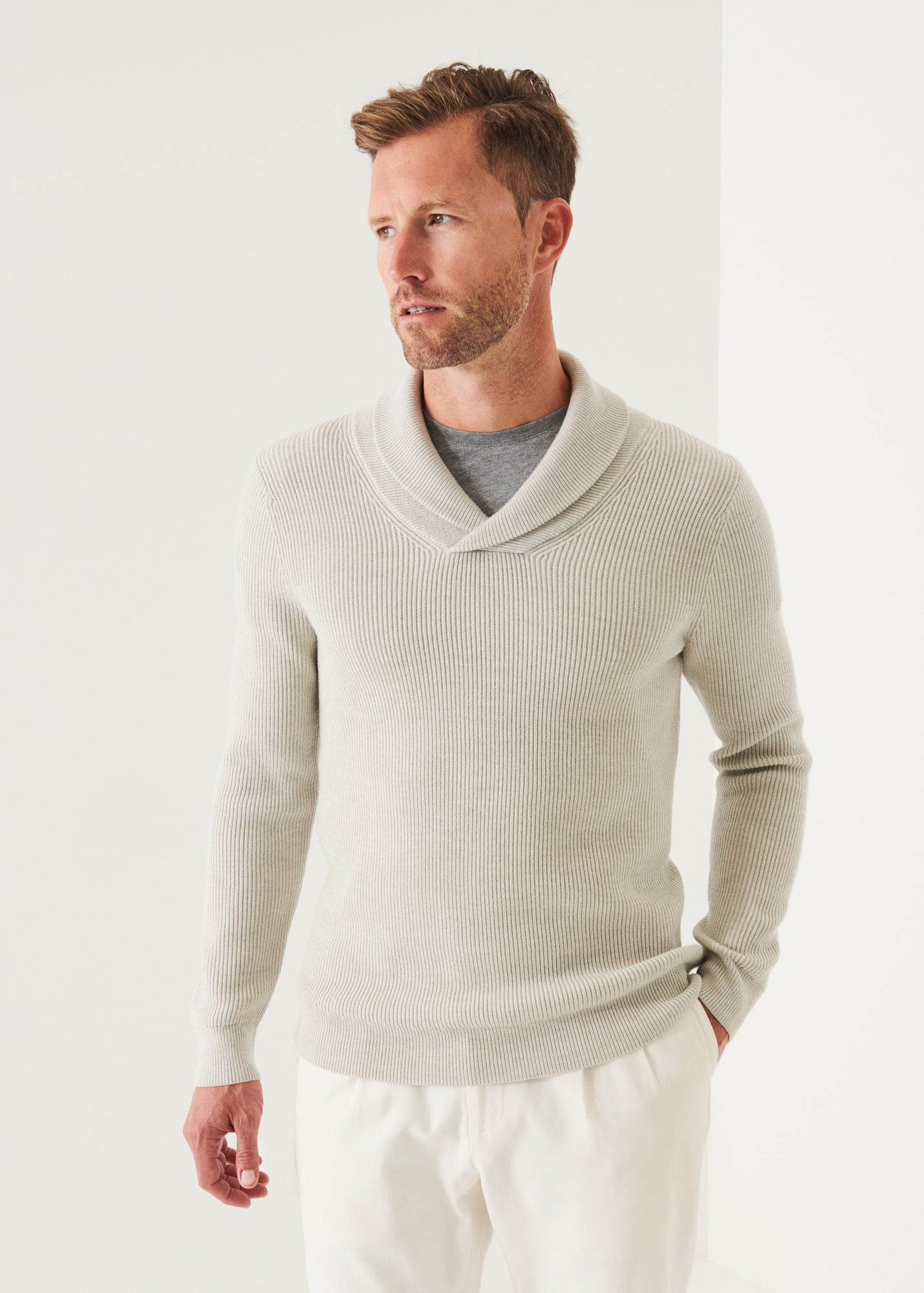 SHAWL COLLAR MERINO WOOL SWEATER | PATRICK ASSARAF.