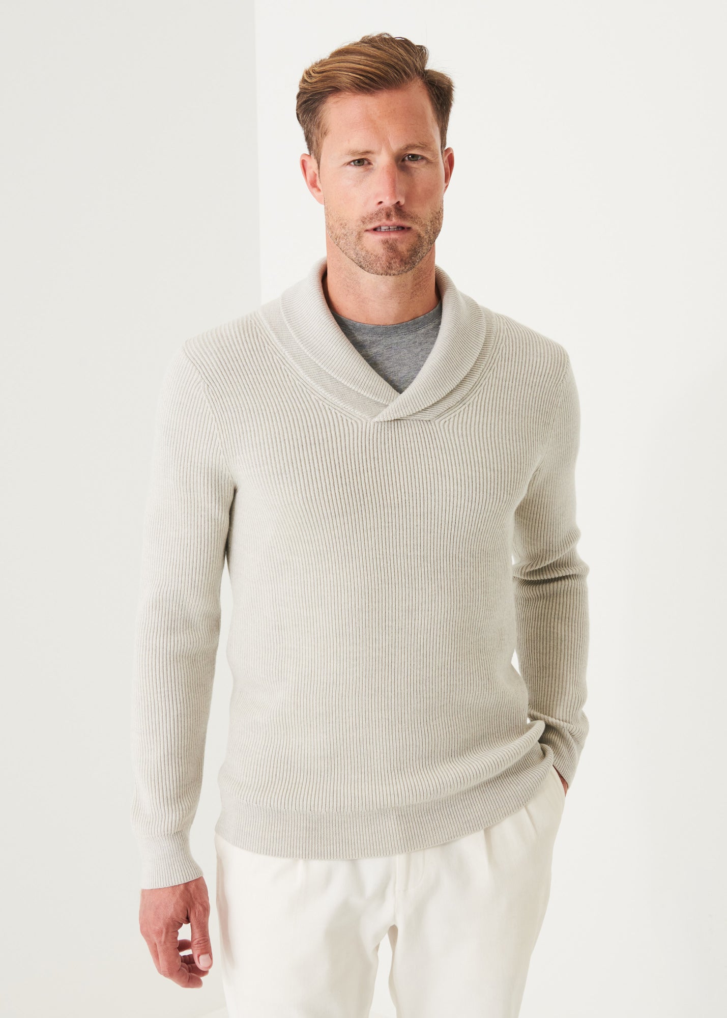 SHAWL COLLAR MERINO WOOL SWEATER | PATRICK ASSARAF.