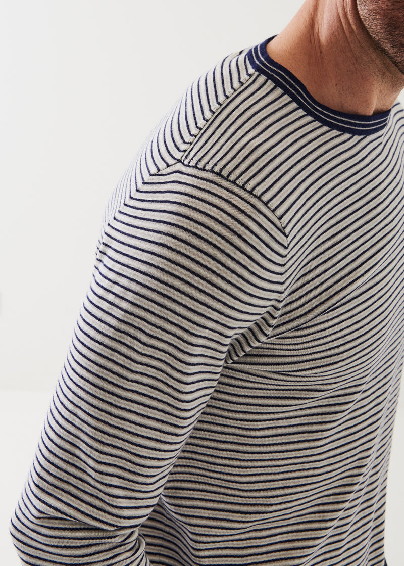 COTTON BLEND LONG SLEEVE STRIPED CREW NECK | PATRICK ASSARAF.