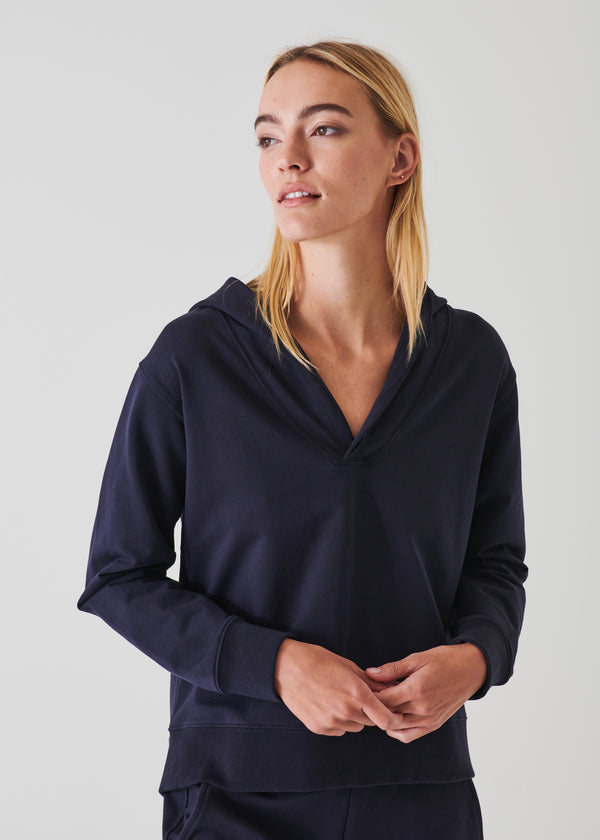 FRENCH TERRY DEEP V-NECK HOODIE